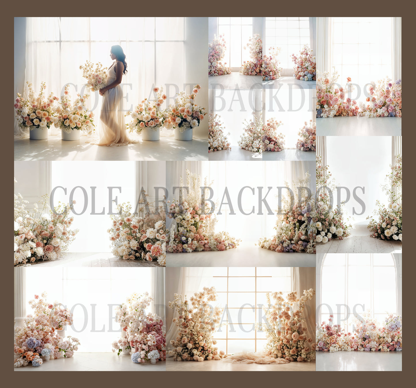 Conjunto de cenário digital com flores retroiluminadas