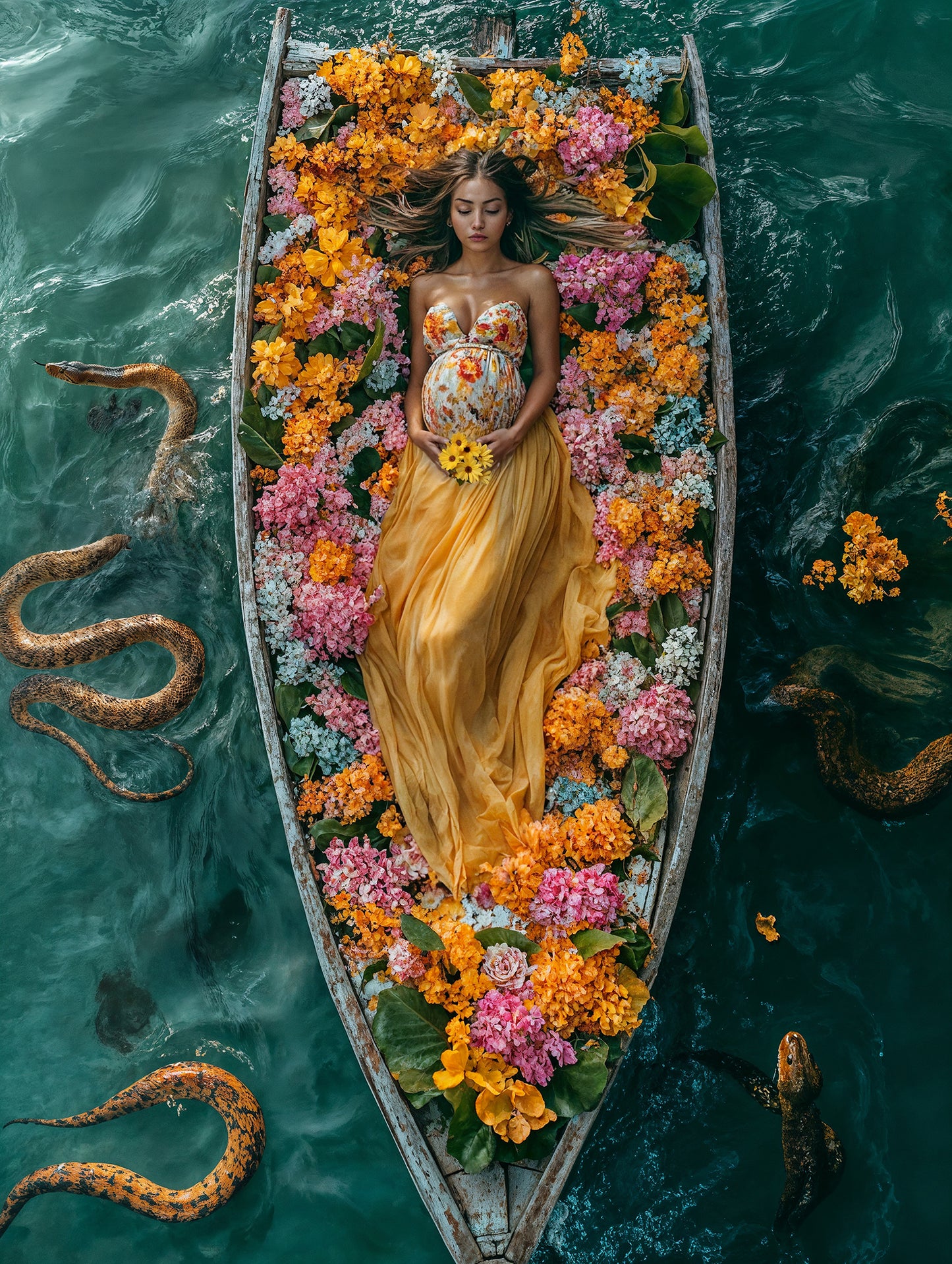 Conjunto de cenário digital de barcos e cobras