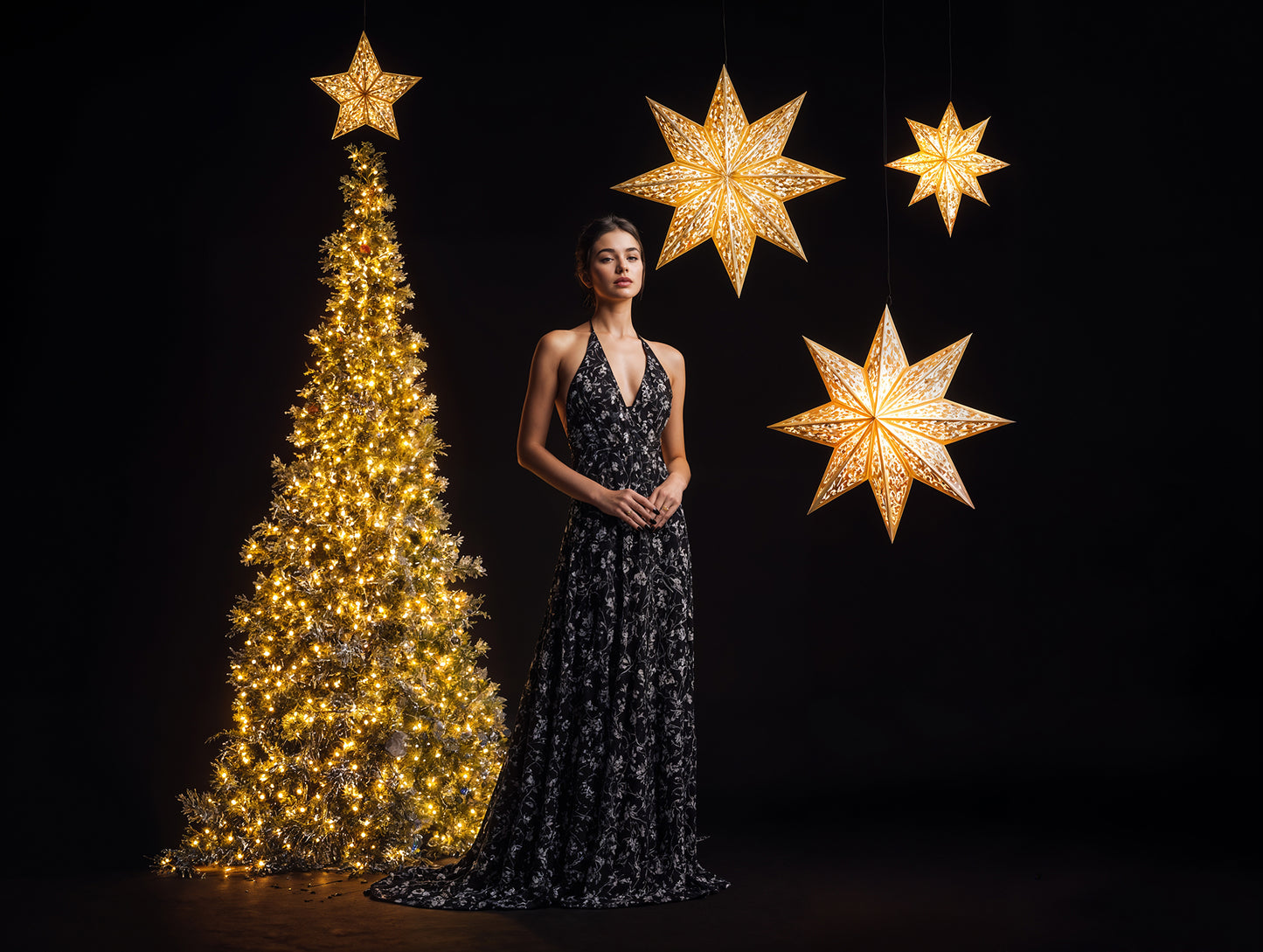 Black Star Christmas Set Digital Backdrops, Christmas Backdrops