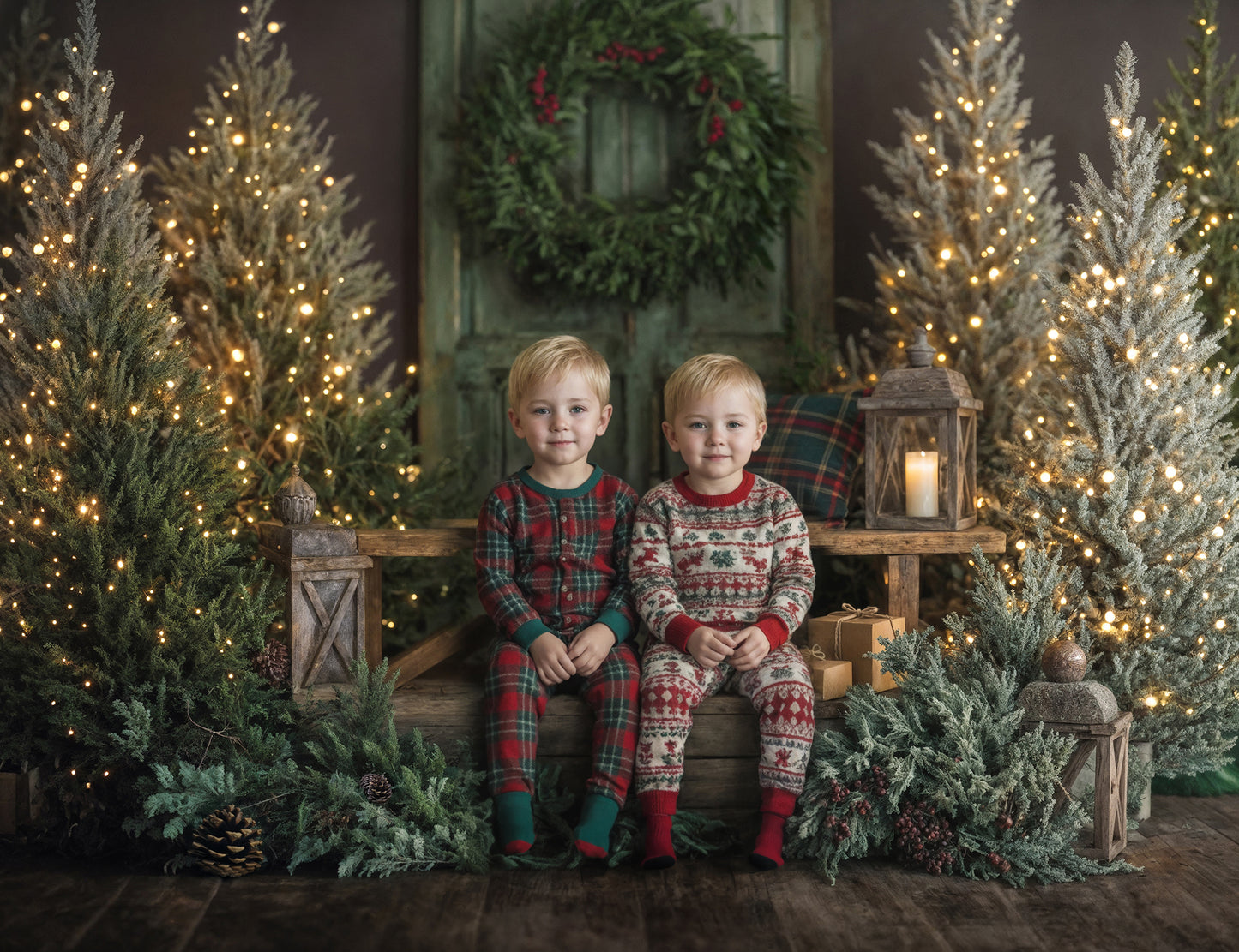 Whimsy Green Christmas Backdrop Set