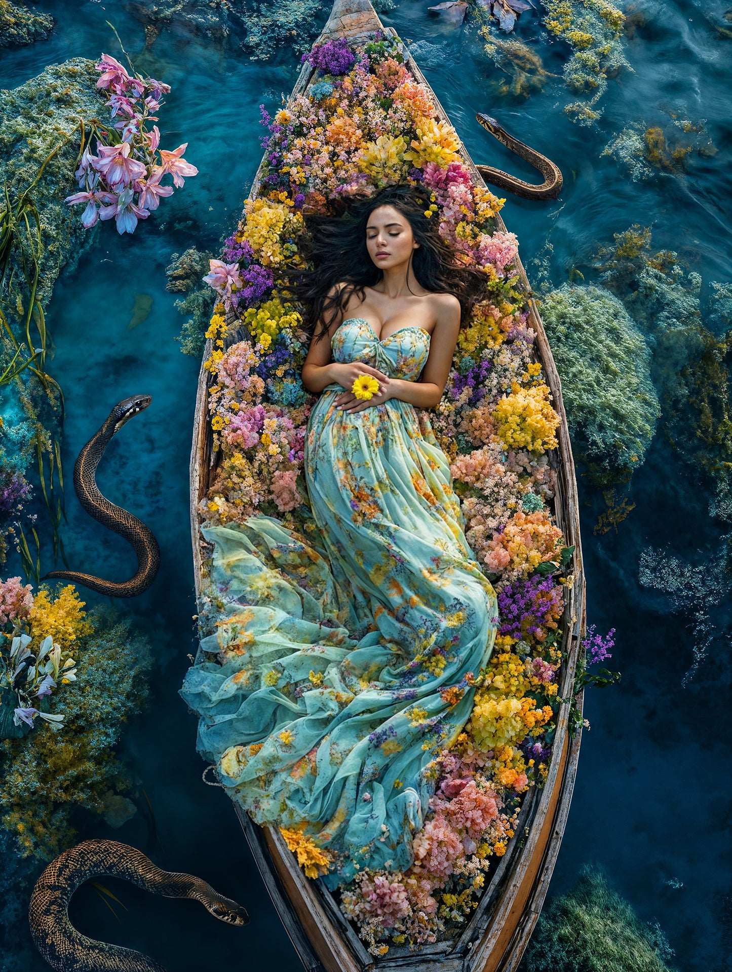 Conjunto de cenário digital de barcos e cobras