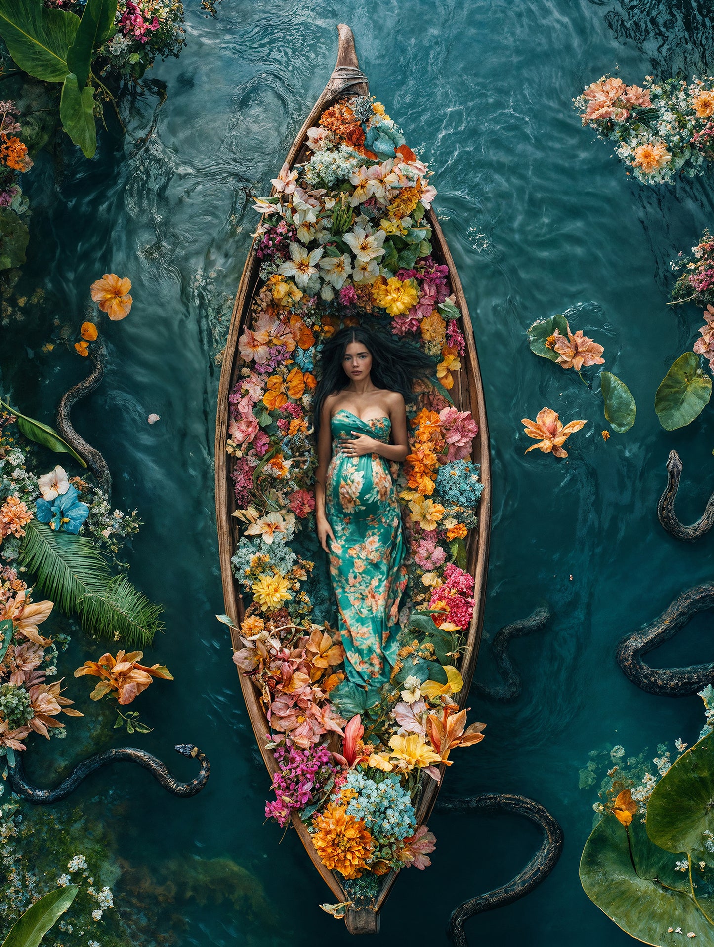 Conjunto de cenário digital de barcos e cobras