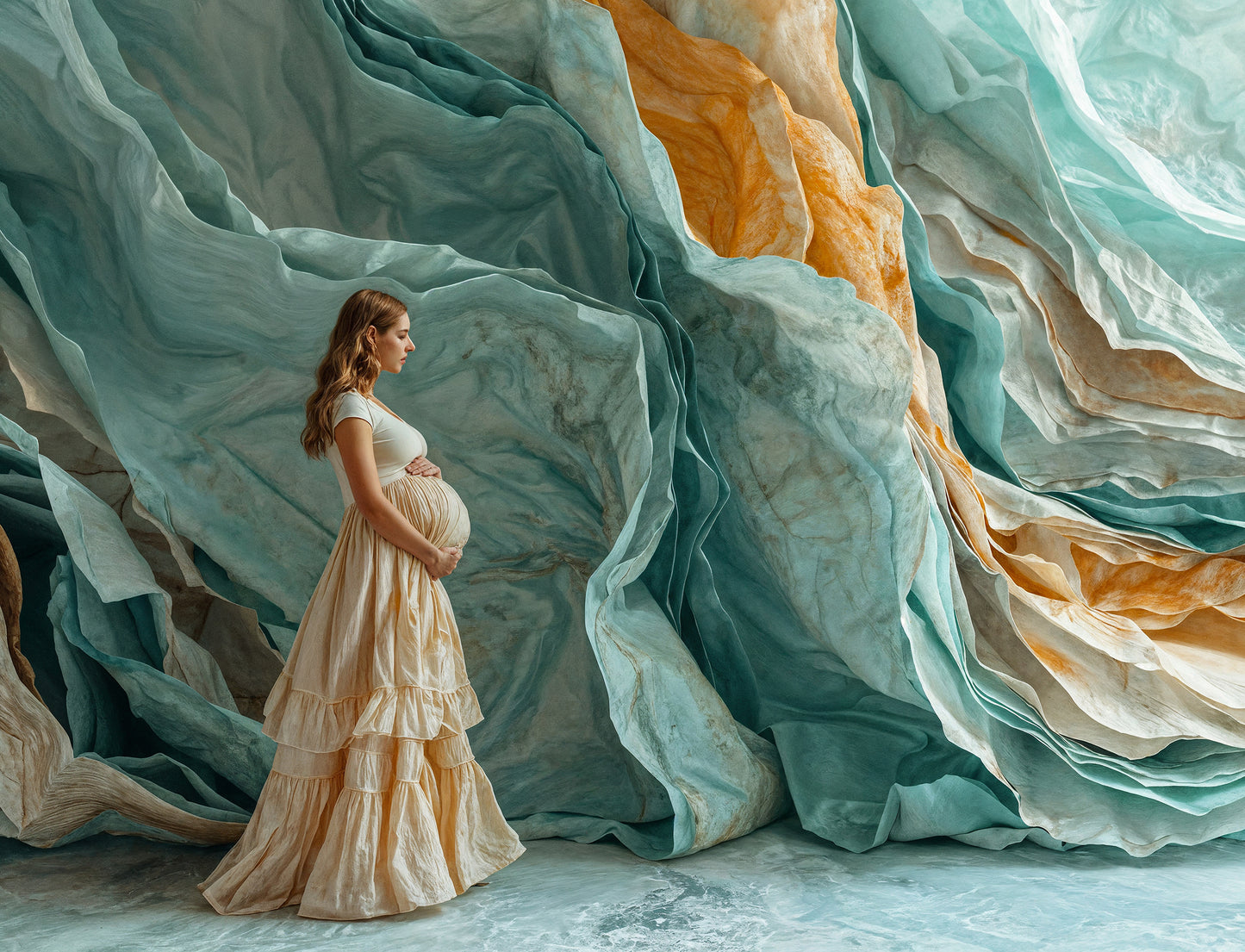 Conjunto de cenários digitais com esculturas coloridas
