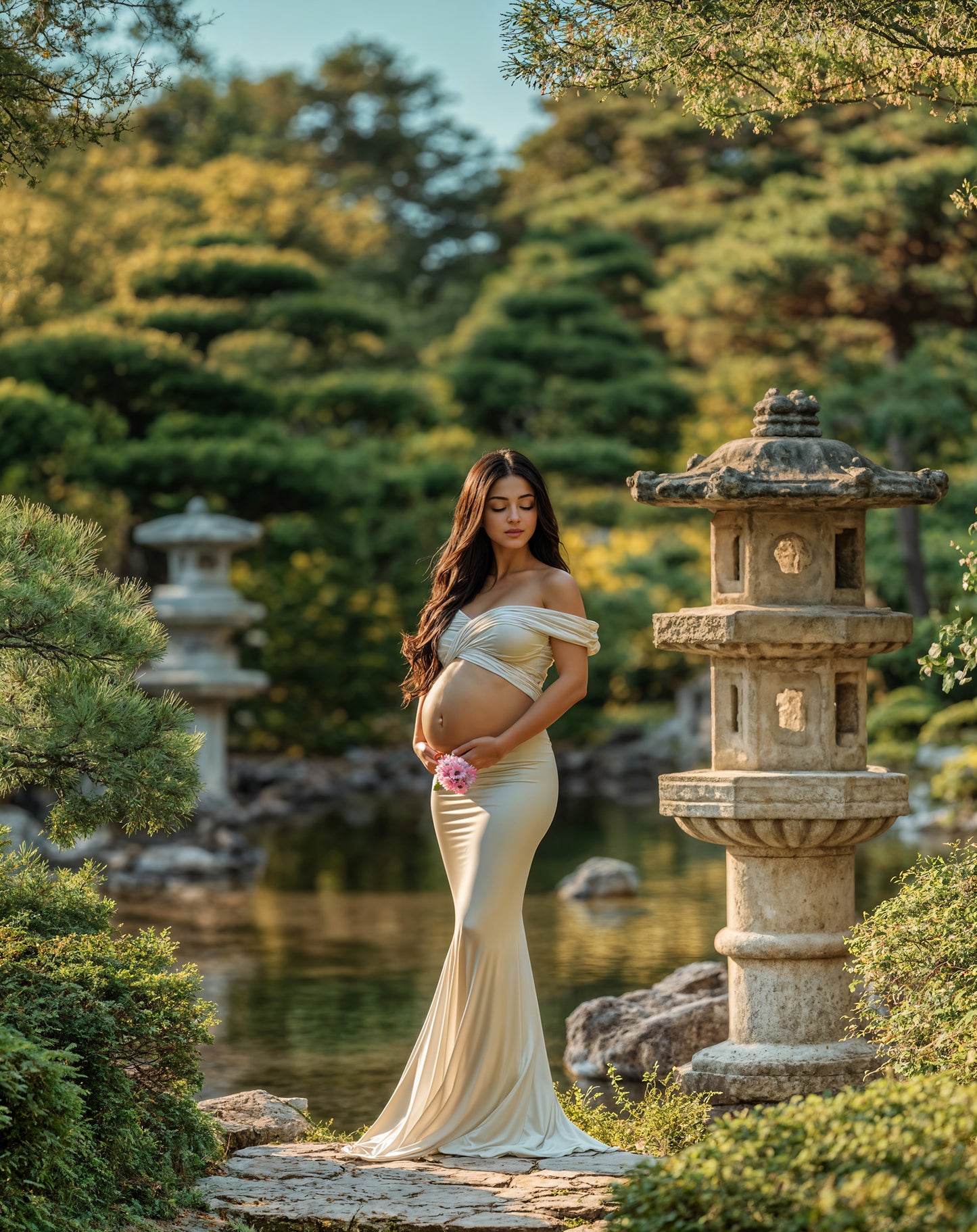 Cenário digital de jardim japonês, conjunto de cenários infantis