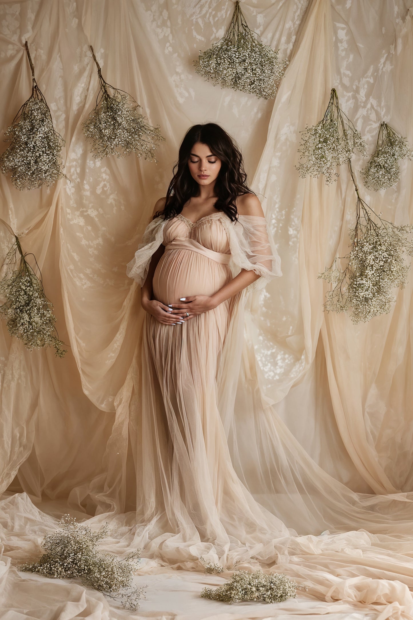 Conjunto de cenário digital Dreamy Draped Babys Breath