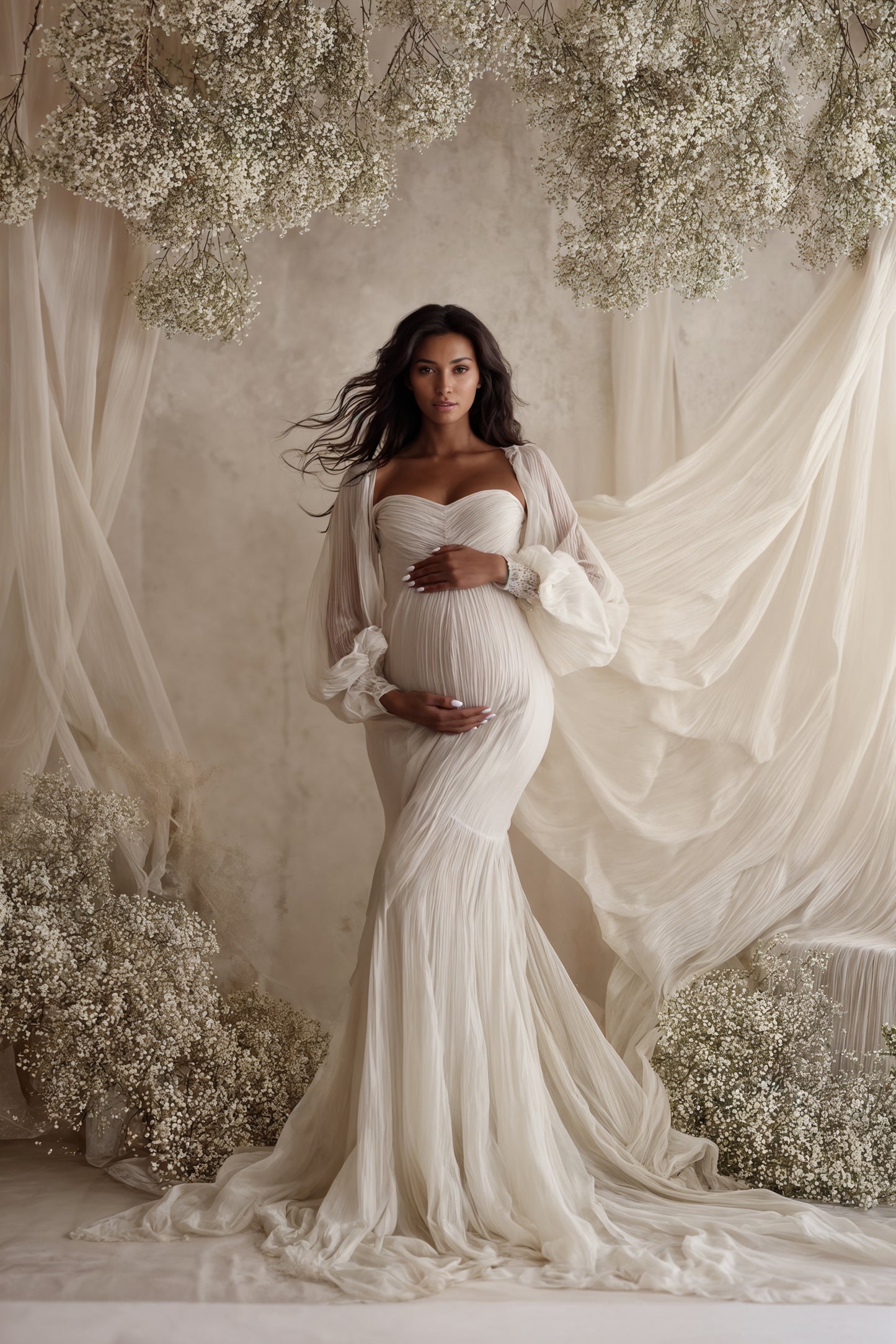 Conjunto de cenário digital Dreamy Draped Babys Breath