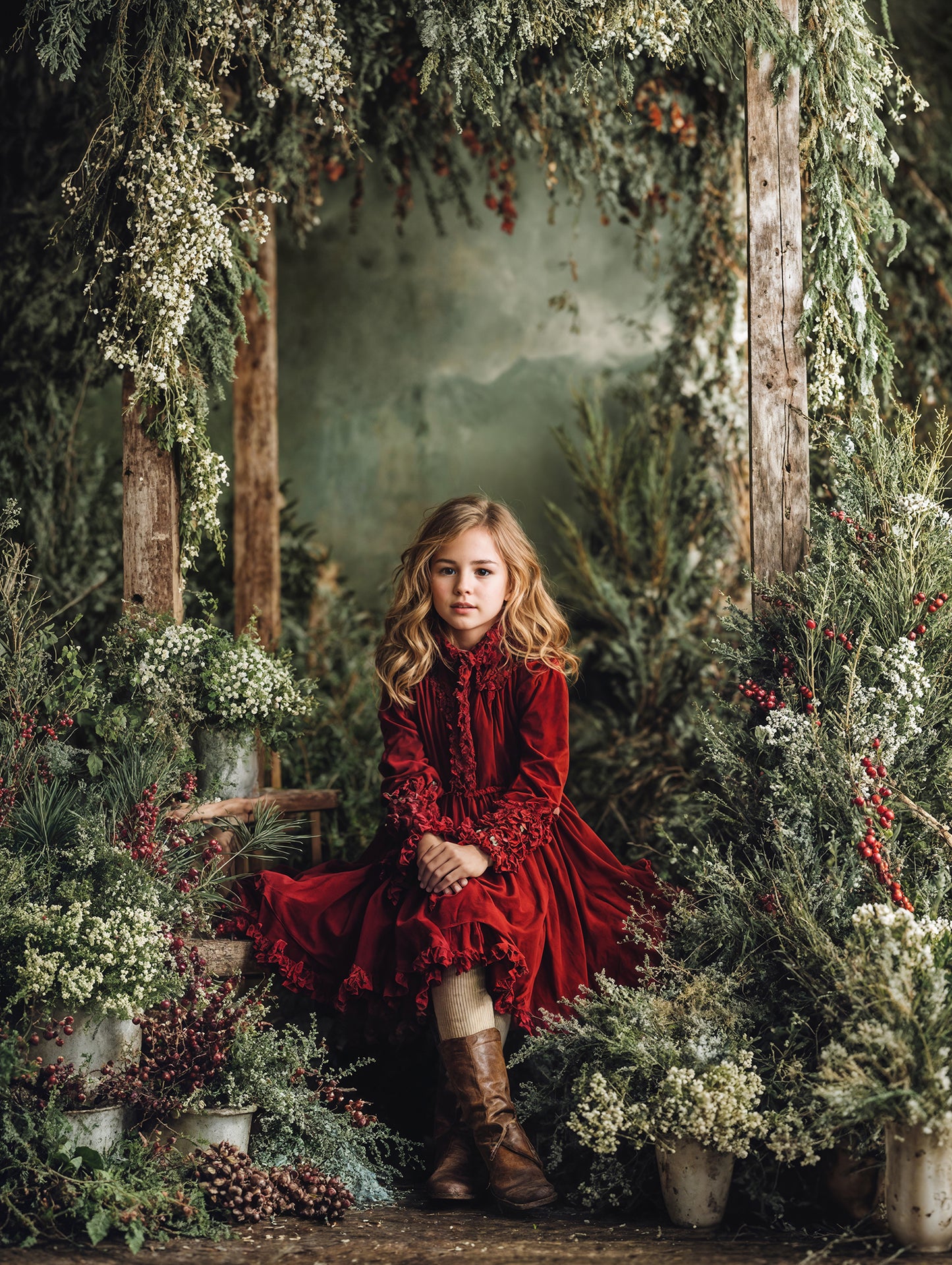 Whimsy Green Christmas Backdrop Set