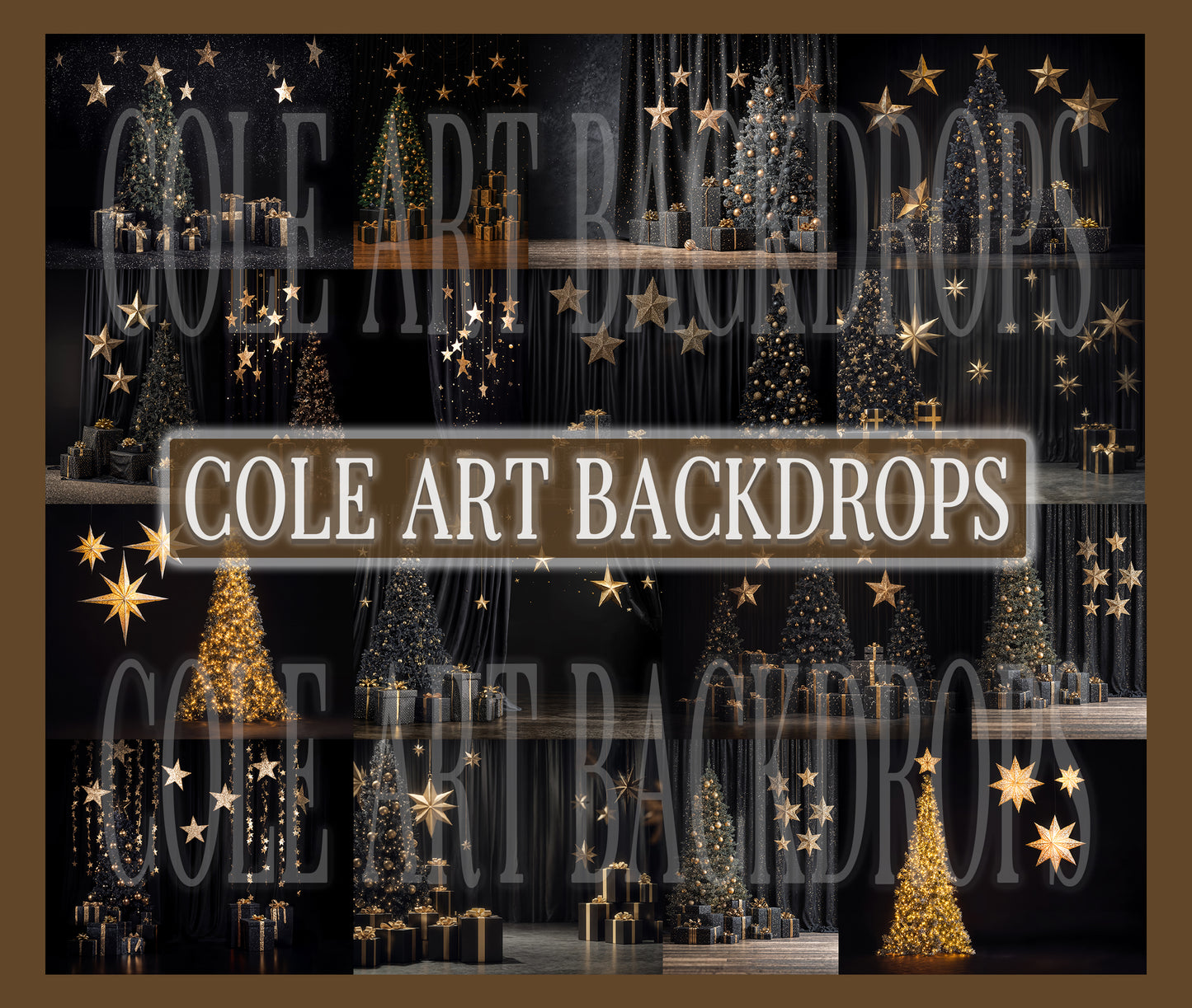 Black Star Christmas Set Digital Backdrops, Christmas Backdrops