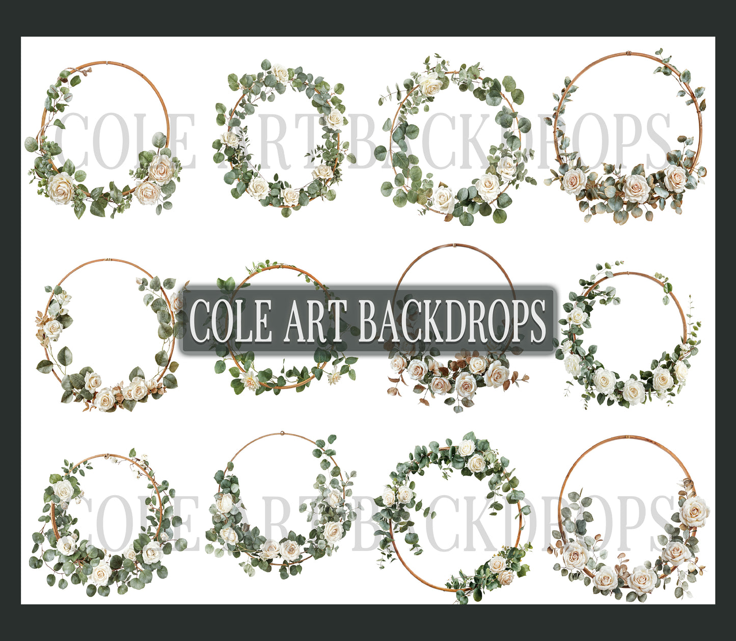 White Hoop Floral Digital Overlays, Photoshop Overlays