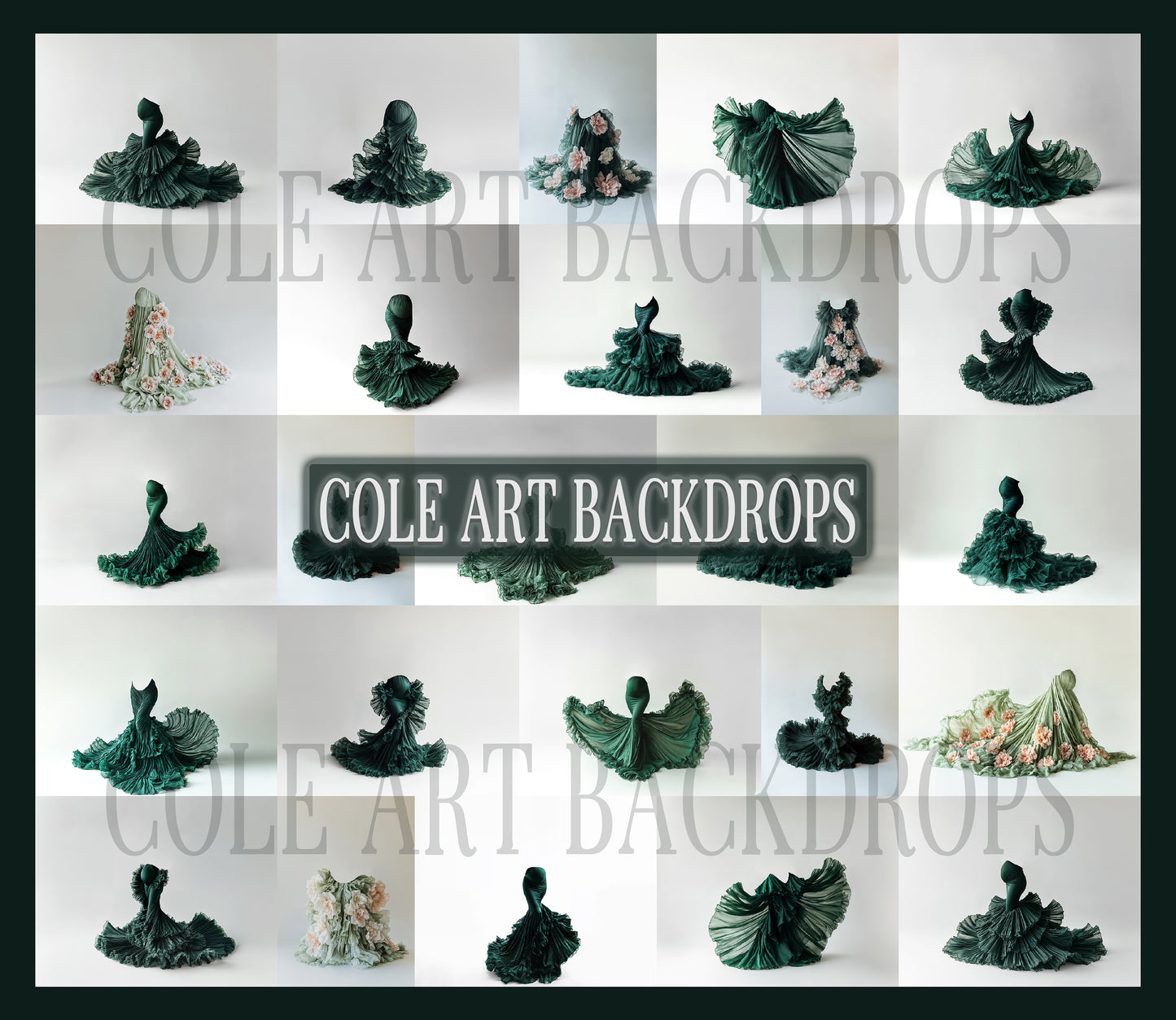 Green Dress Digital Overlays, Photoshop Overlays, Digital Backdrops Set