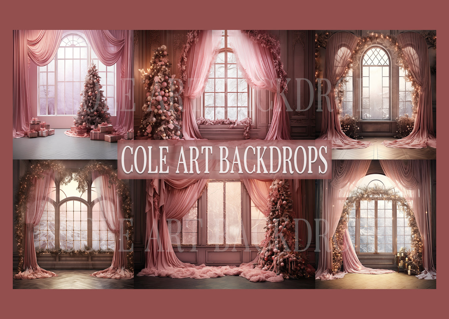 Pink Curtain Christmas Set Digital Backdrops, Maternity Backdrop Overlays, Studio Backdrop Overlays, Fine Art Textures, Christmas Backgrounds