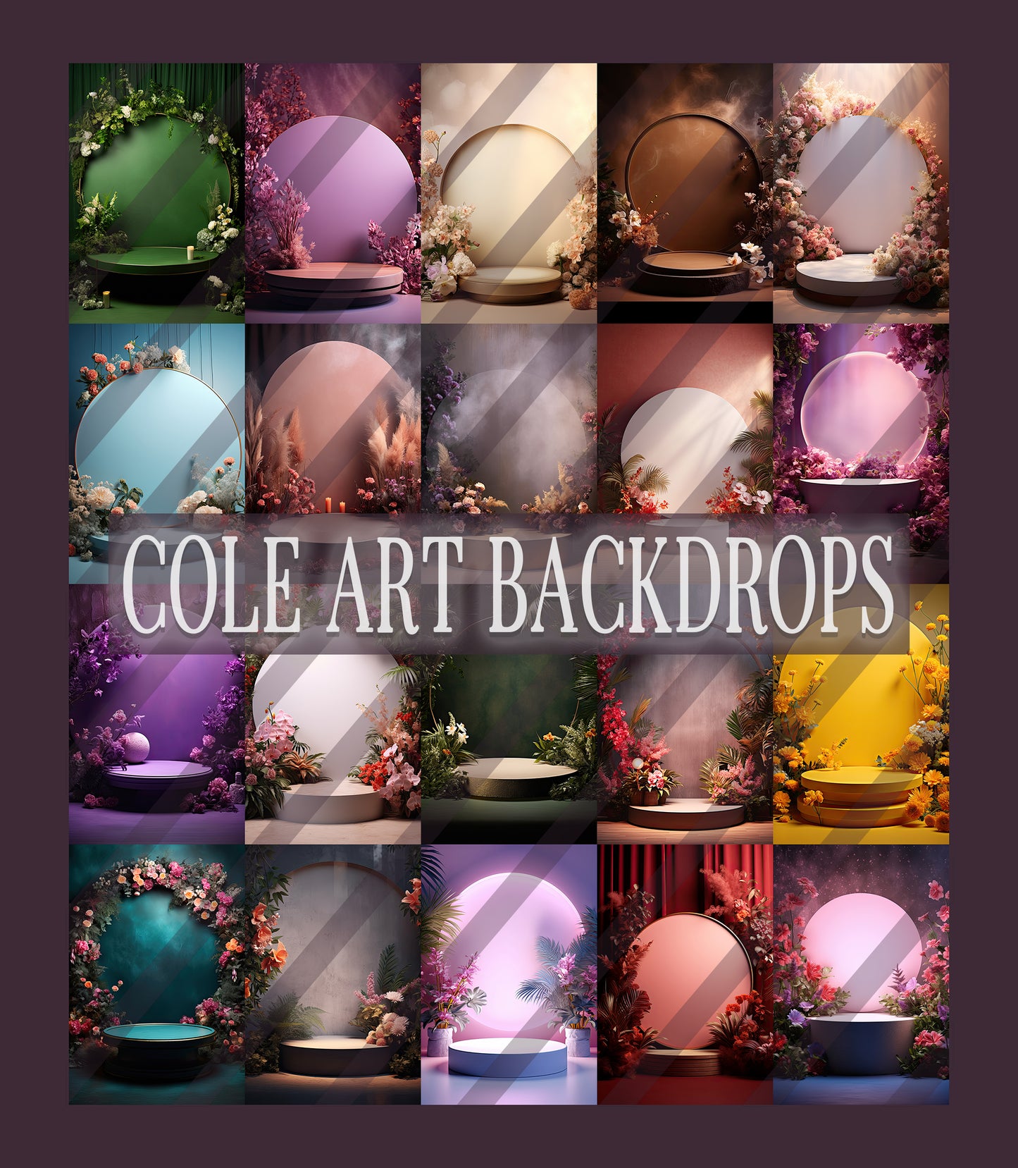 Colorful Round Floral Podium Set Digital Backdrops, Maternity Backgrounds, Studio Backdrop Textures, Fine Art Textures, Photoshop Textures