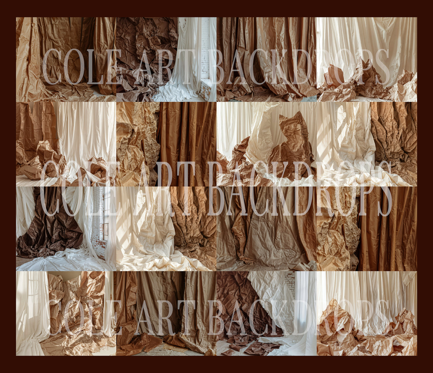 Conjunto de fundo digital de papel marrom amassado