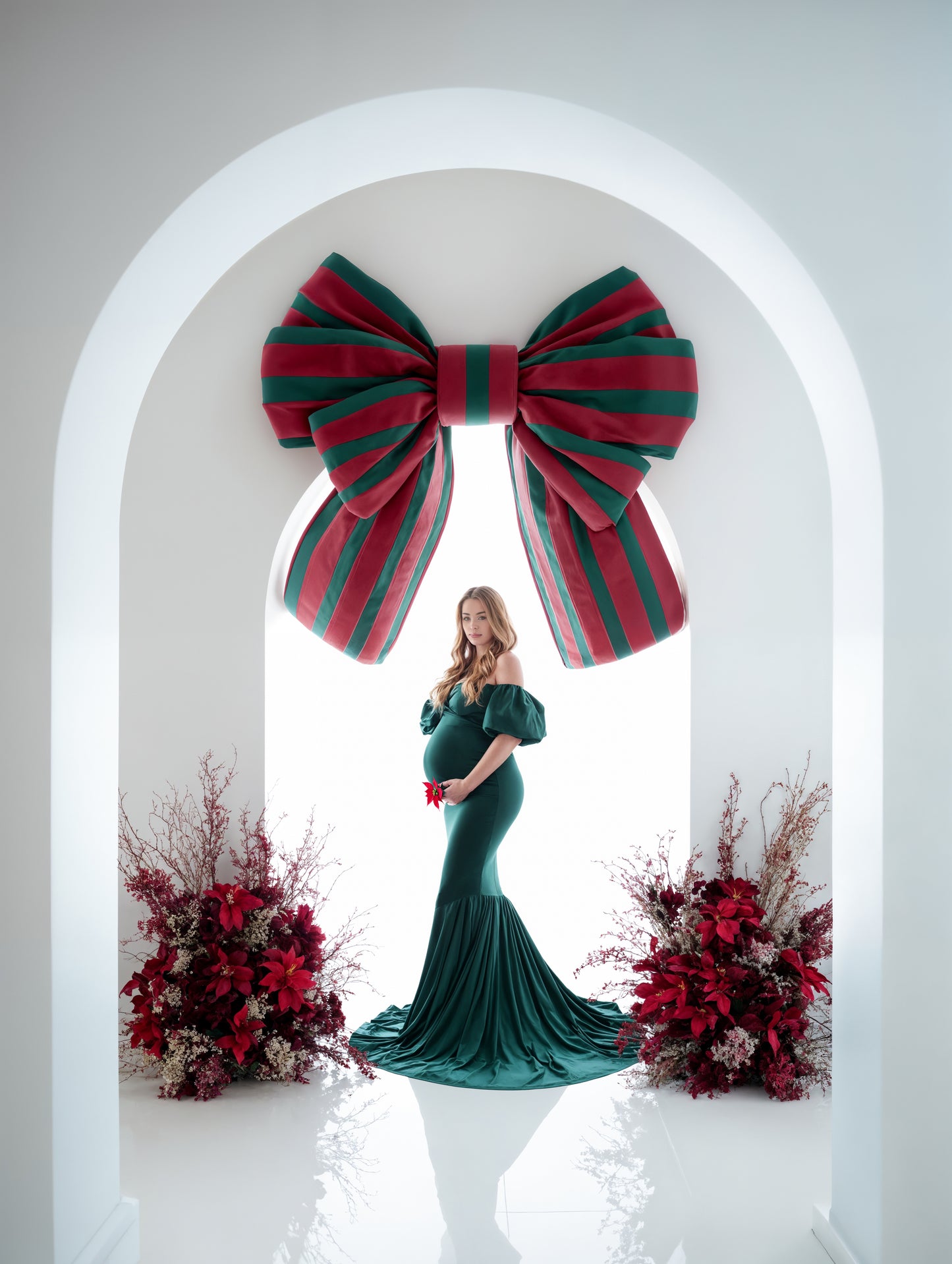 Conjunto de cenário digital com laços de Natal retroiluminados