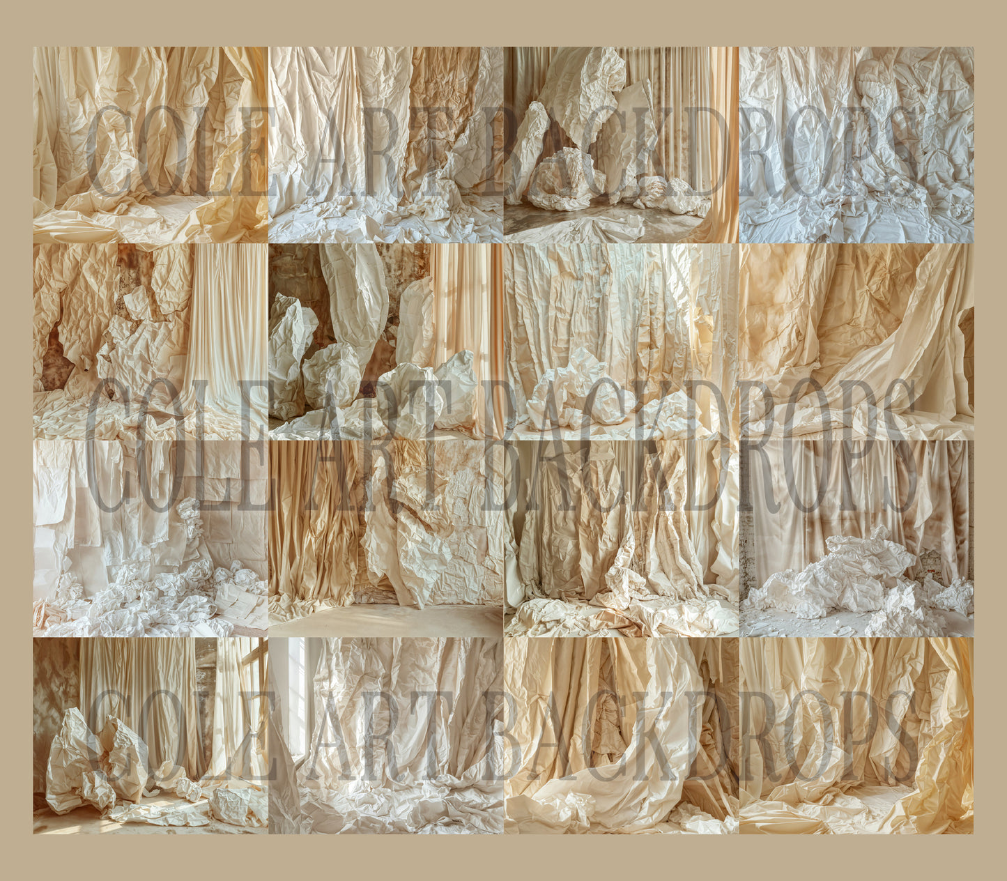 Conjunto de fundo digital de papel amassado branco