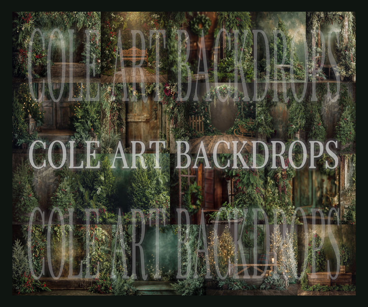 Whimsy Green Christmas Backdrop Set