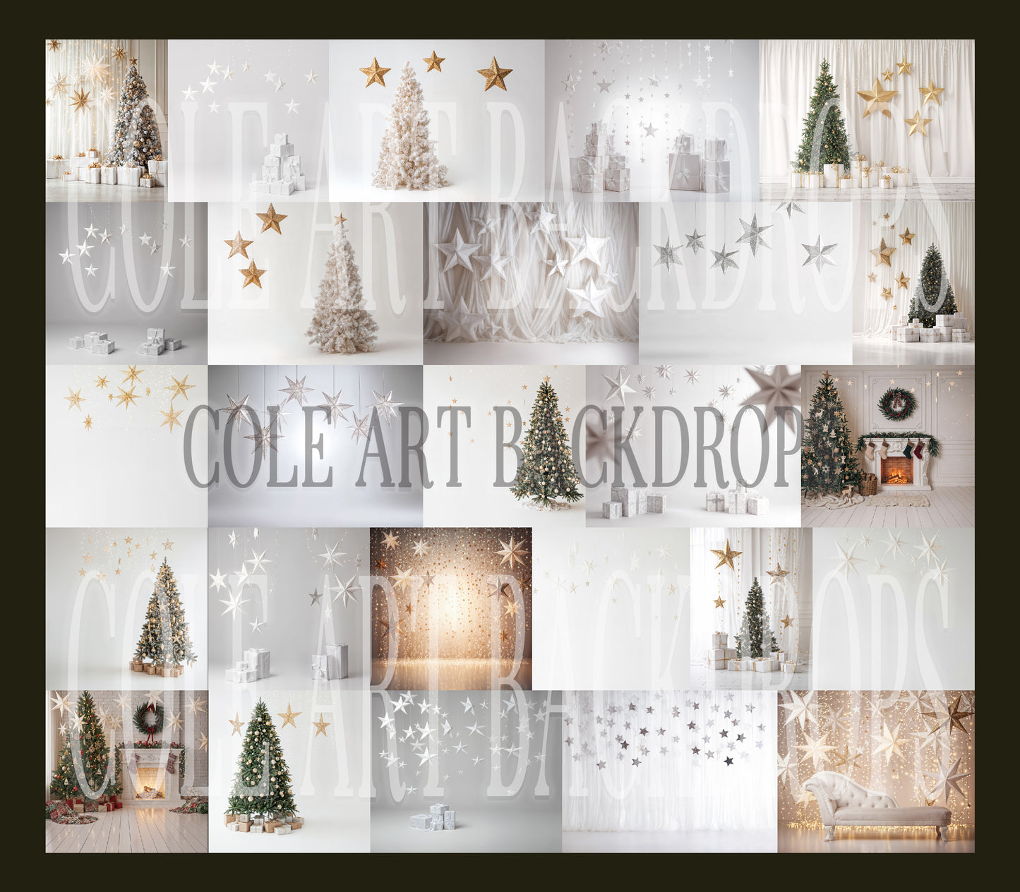 White Star Christmas Digital Backdrops Set