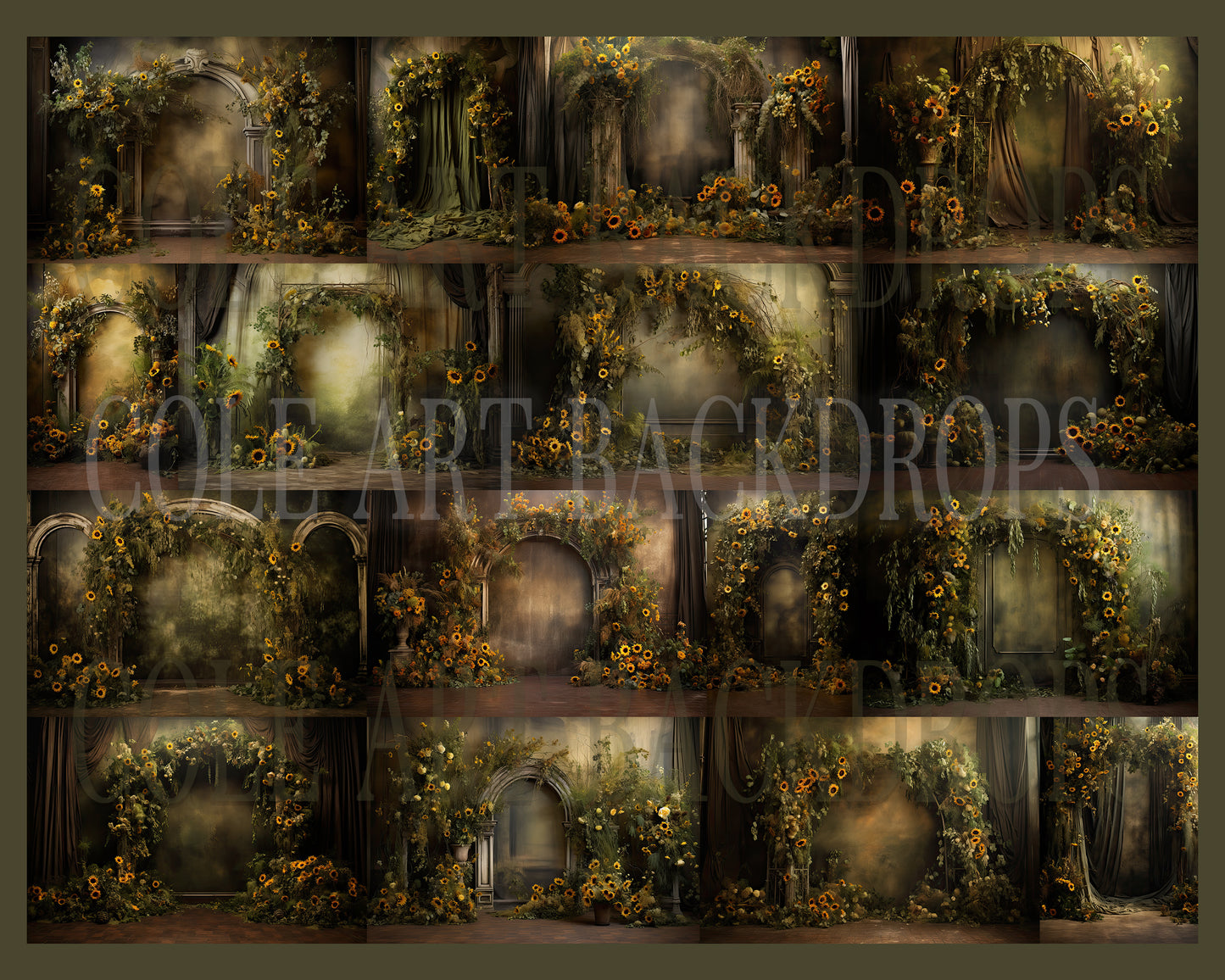 Arcos de girasoles: fondos digitales, fondos de maternidad, texturas para fondos de estudio, texturas de bellas artes, texturas para Photoshop