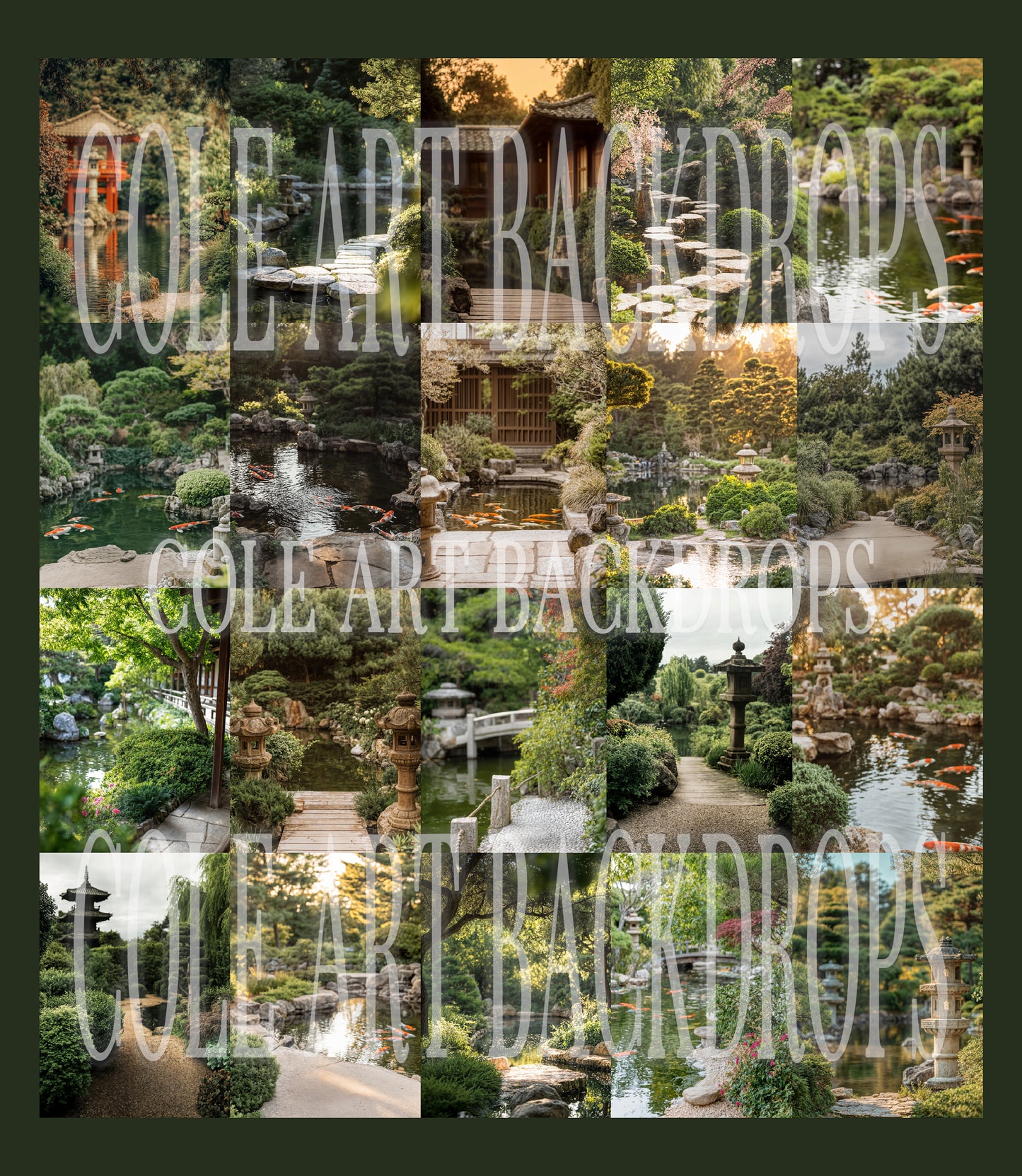 Cenário digital de jardim japonês, conjunto de cenários infantis