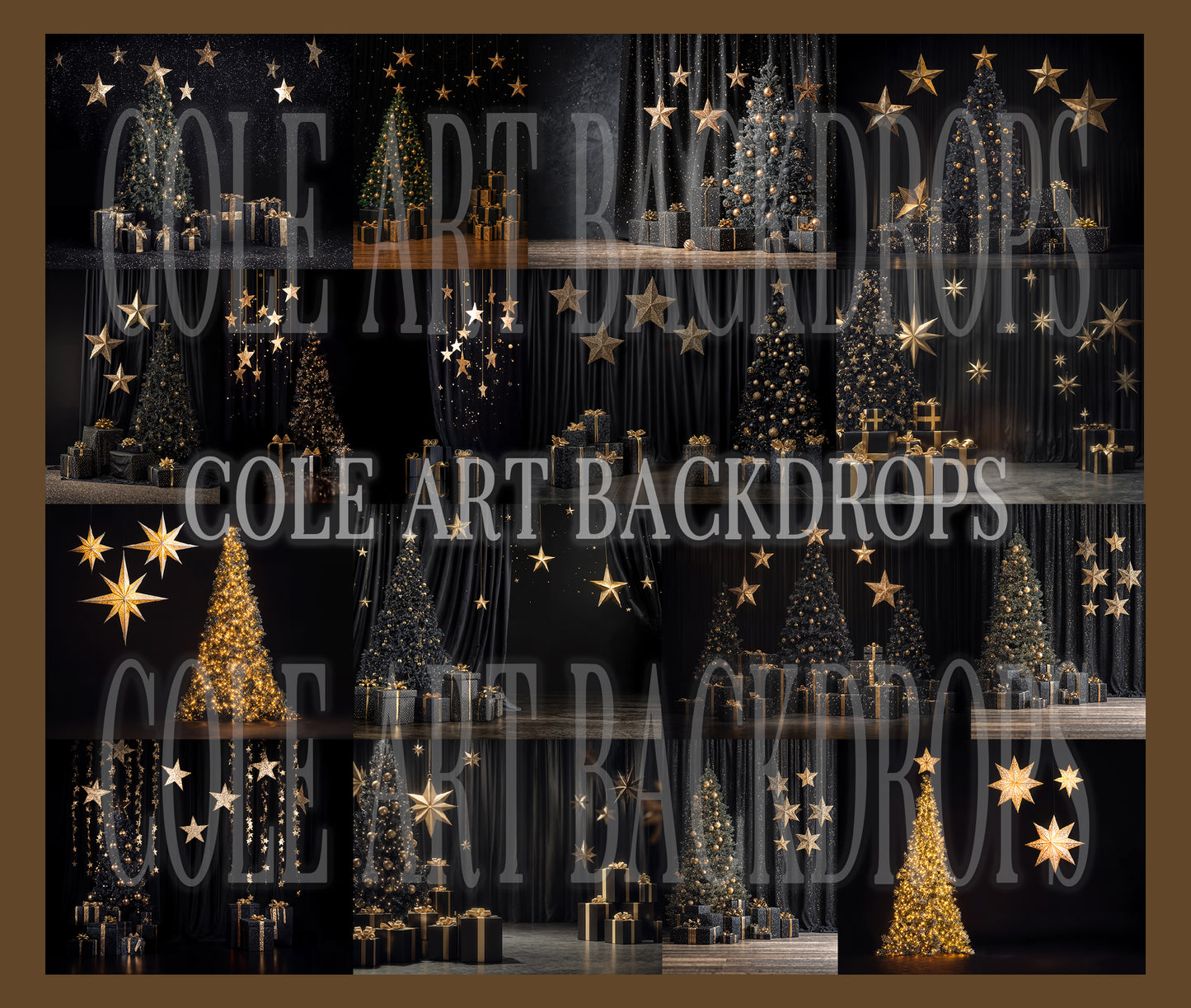 Black Star Christmas Set Digital Backdrops, Christmas Backdrops
