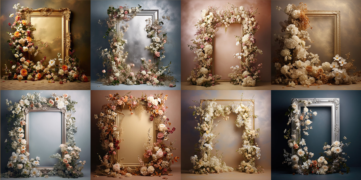 Fondos digitales Frame Me Gold & Silver, superposiciones para fondos de maternidad, superposiciones para fondos de estudio, texturas de bellas artes, superposiciones para Photoshop