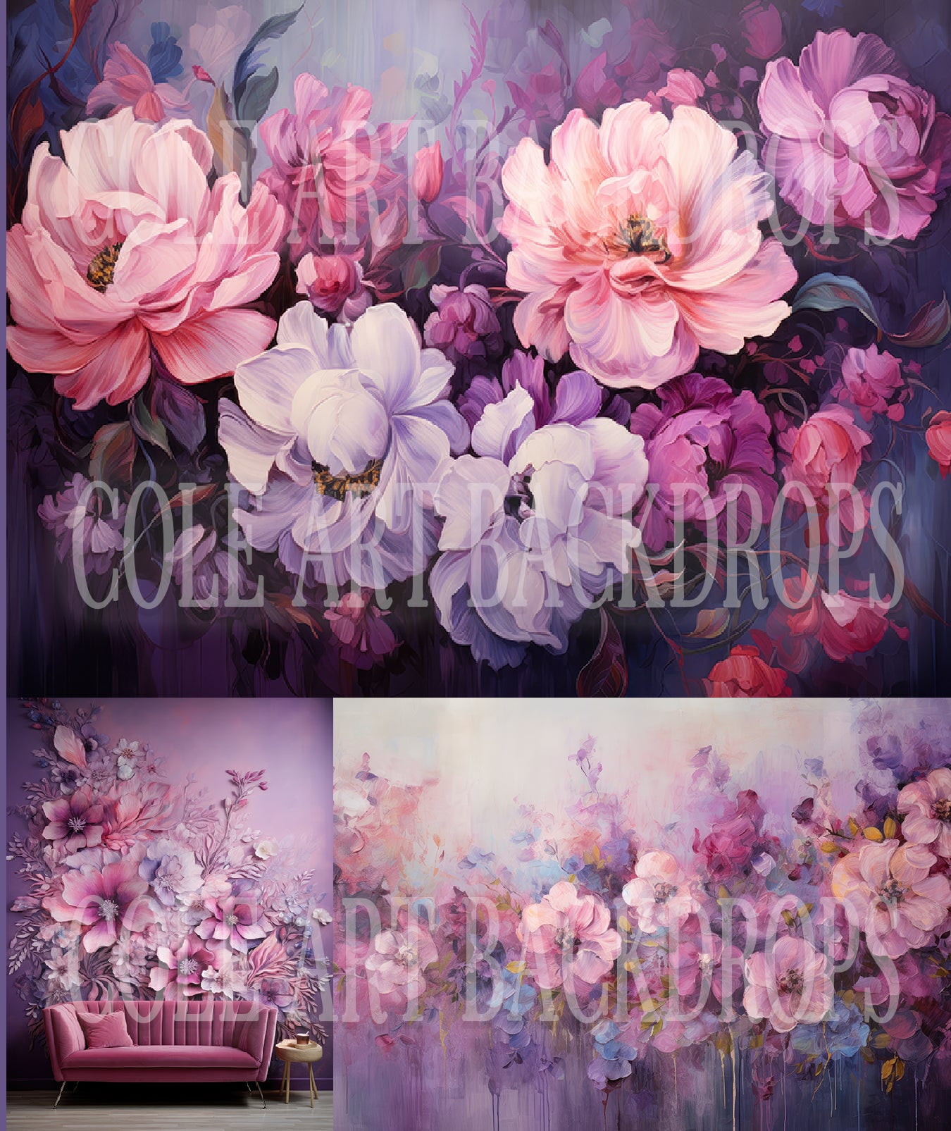 Conjunto de pintura al óleo floral púrpura: fondos digitales, fondos de maternidad, texturas para fondos de estudio, texturas de bellas artes, texturas para Photoshop