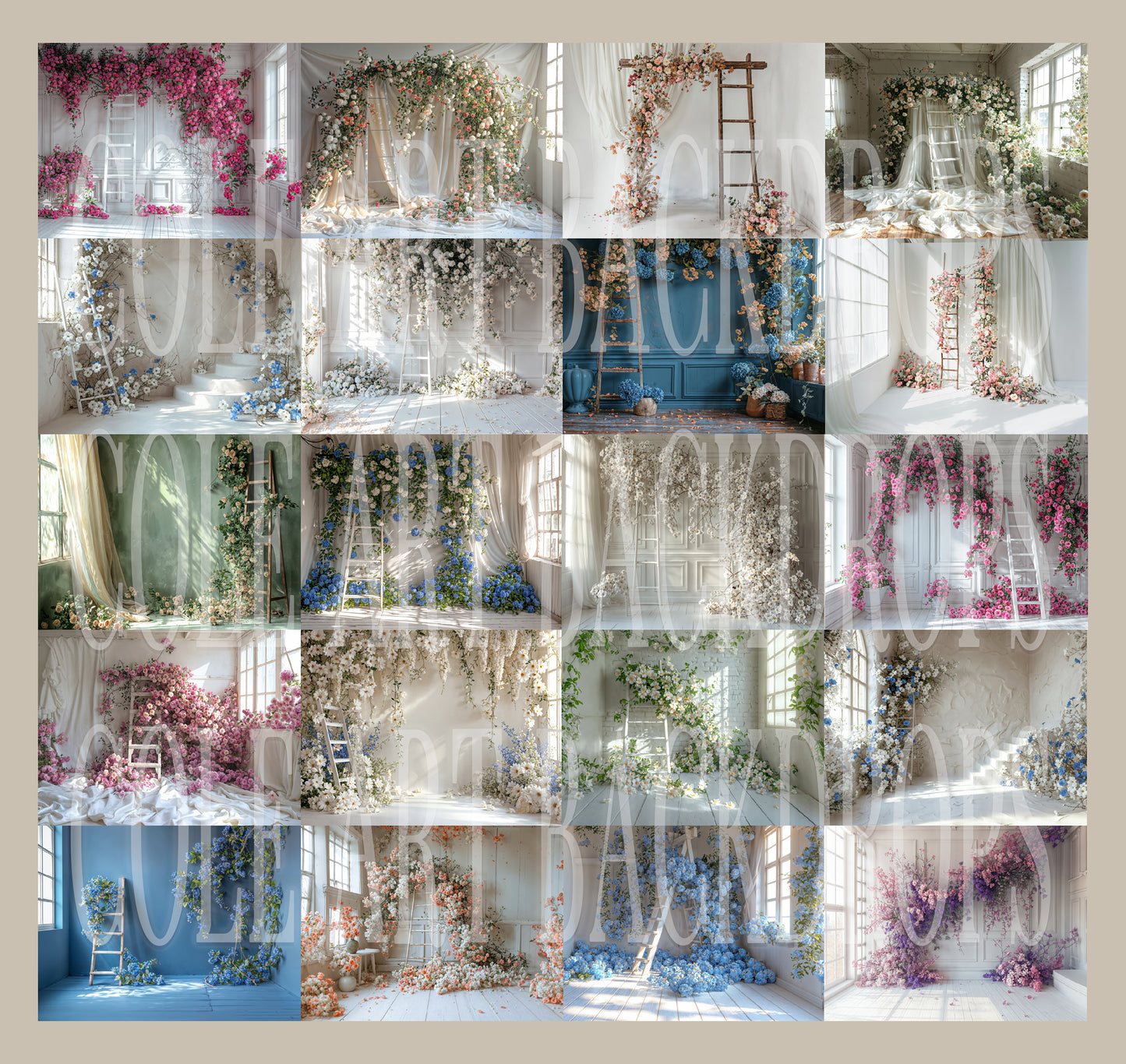 Conjunto de cenário digital de escadas florais