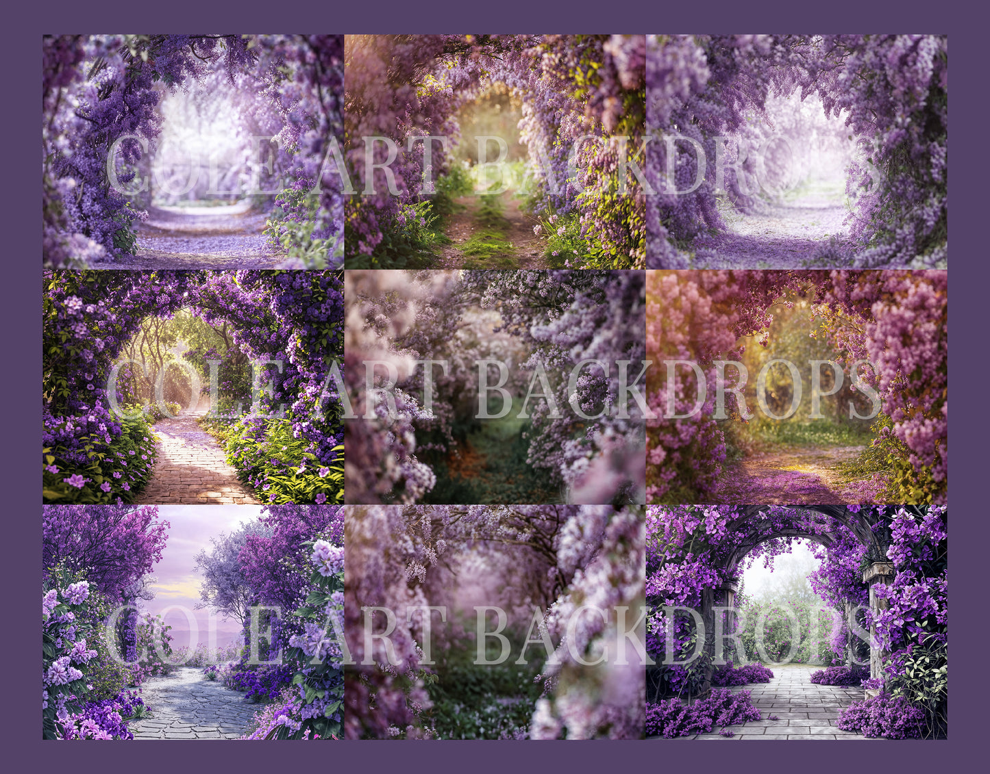 Conjunto de cenário digital de flores roxas