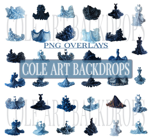 Blue Dress Digital Overlays, Photoshop Overlays, Digital Backdrops Set
