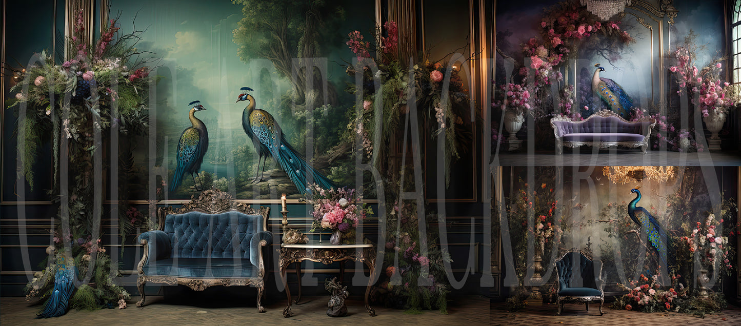 Fondos digitales "Sueño de pavos reales", fondos de maternidad, texturas para fondos de estudio, texturas de bellas artes, texturas de Photoshop