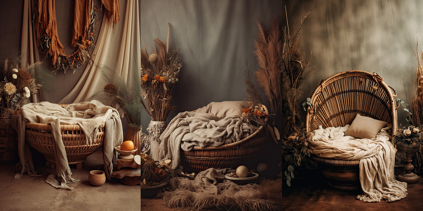 Boho Baby Set Digital Backdrops, Newborn Overlays, Newborn Props, Newborn Backdrops, Photoshop Overlays