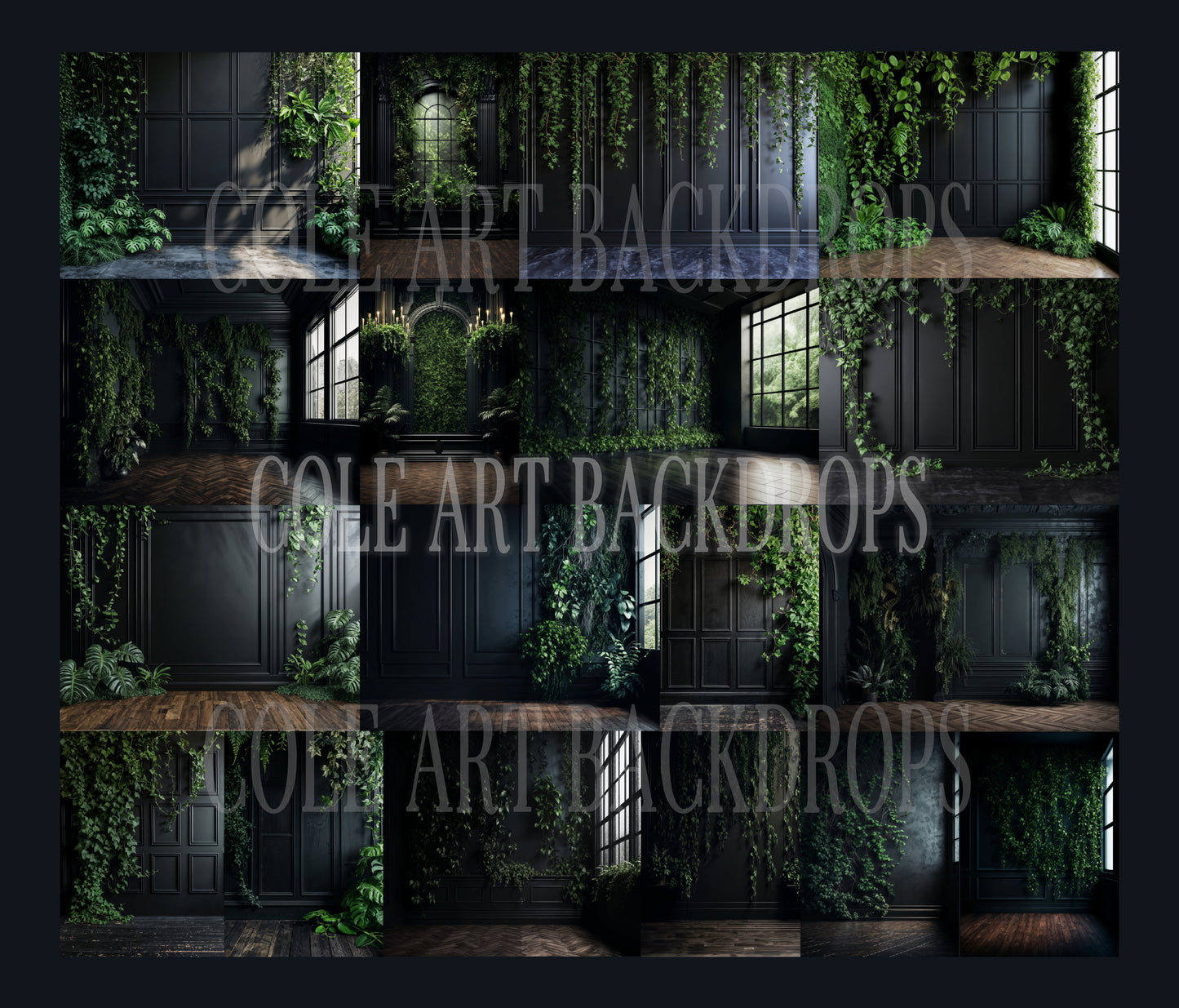 Black Panel Green Vines set Digital Backdrops, Maternity Backdrops, Studio Backdrops, Digital Backgrounds