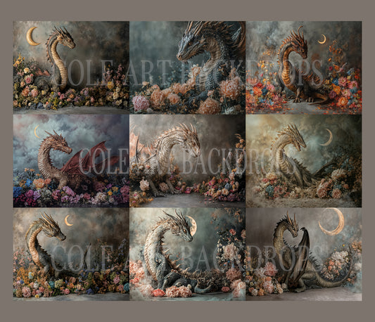 Flower Dragons Digital Backdrop Set