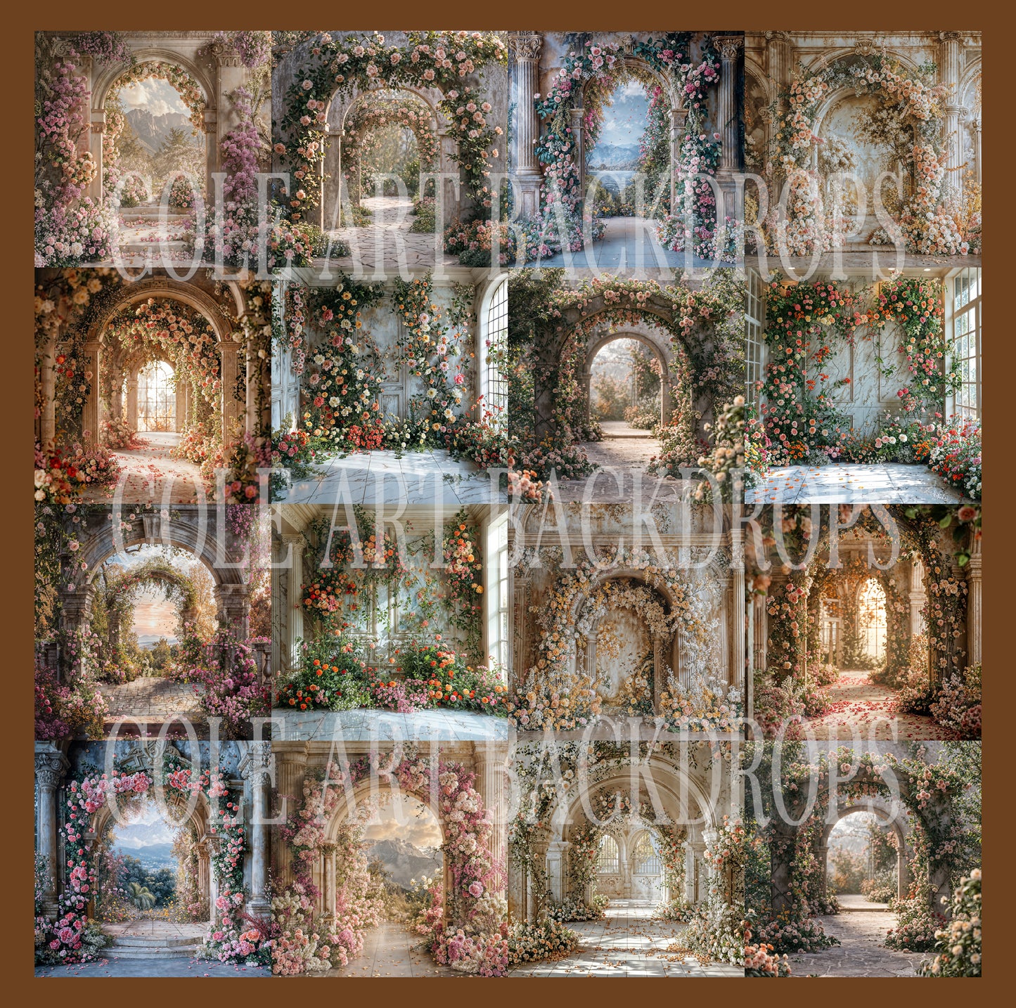 Conjunto de fundo digital floral verde doce
