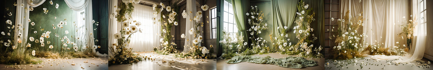 Conjunto de fundos digitais com florais em arco verde-oliva, fundos de maternidade, texturas para estúdio, texturas para belas artes, texturas para Photoshop