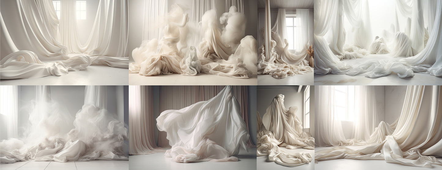 Conjunto de telas fluidas blancas "Llévame lejos". Fondos digitales, fondos de maternidad, texturas para fondos de estudio, texturas de bellas artes y texturas para Photoshop.