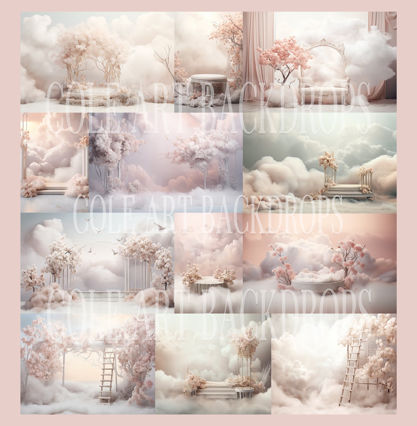 Cenários digitais "Sonhe nas Nuvens", fundos de maternidade, texturas para cenários de estúdio, texturas para belas artes, texturas para Photoshop
