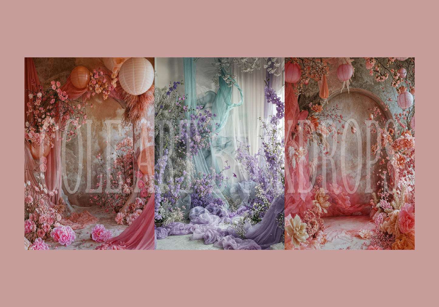 Conjunto de fondo digital con flores drapeadas