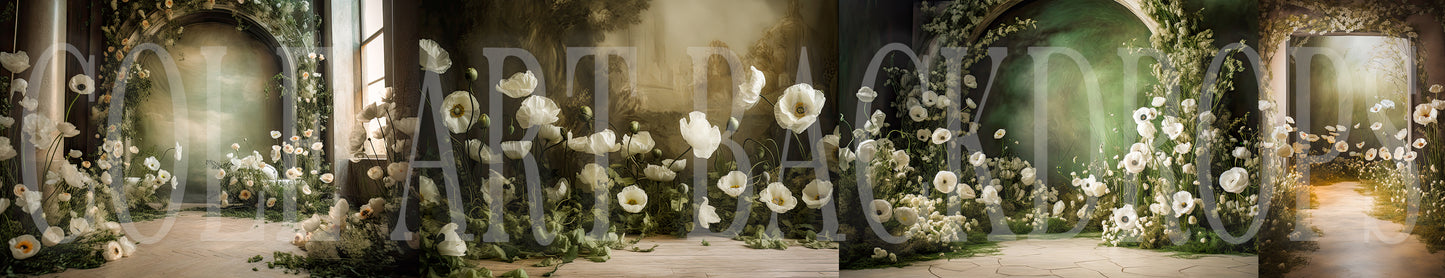 Conjunto de fundos digitais com florais em arco verde-oliva, fundos de maternidade, texturas para estúdio, texturas para belas artes, texturas para Photoshop