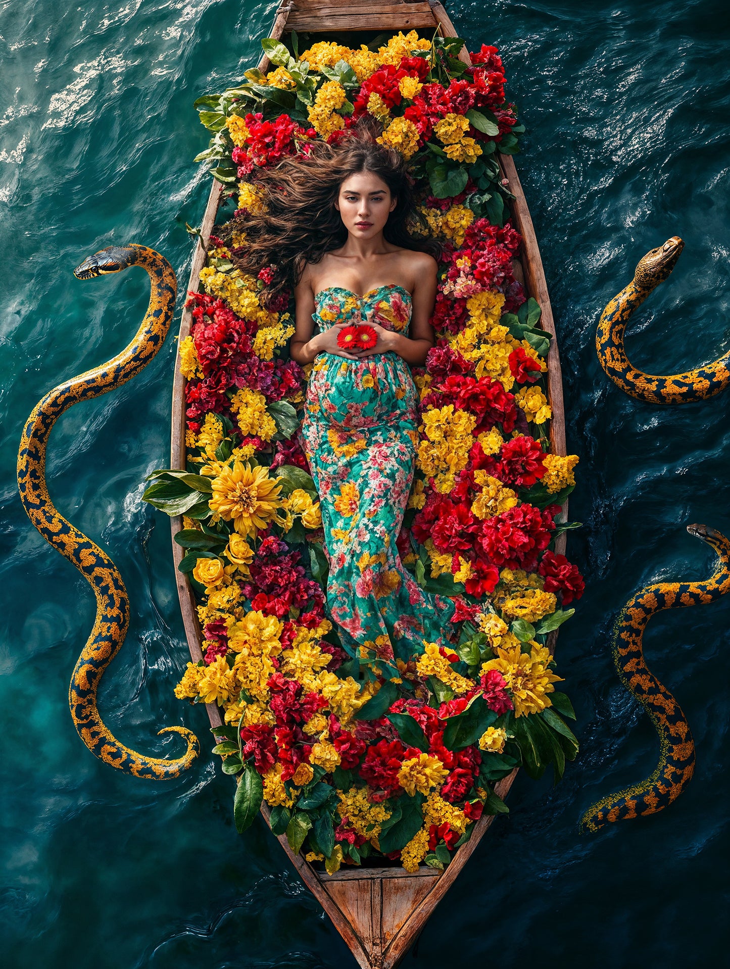 Conjunto de cenário digital de barcos e cobras
