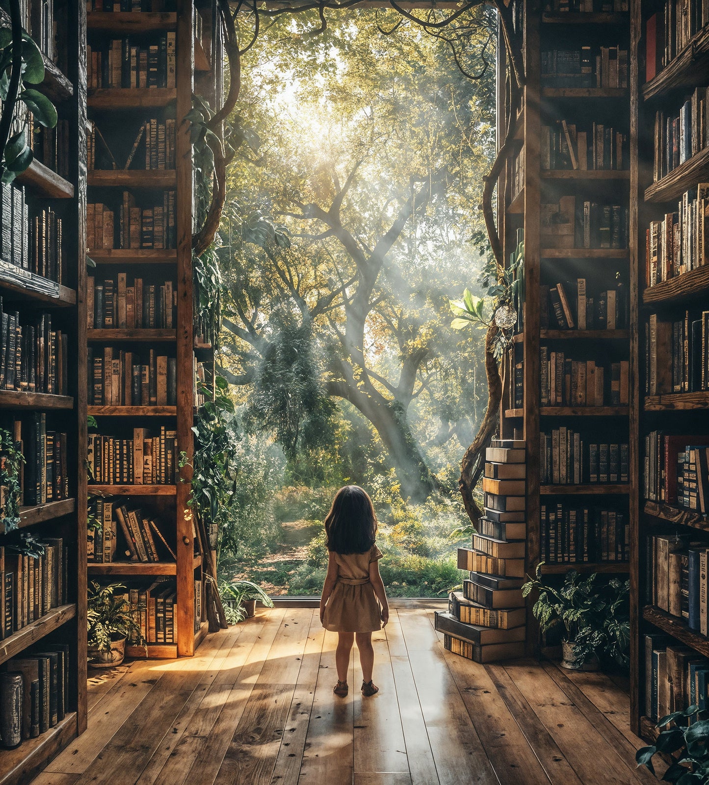 Conjunto de cenários digitais de visualizações de biblioteca de fantasia