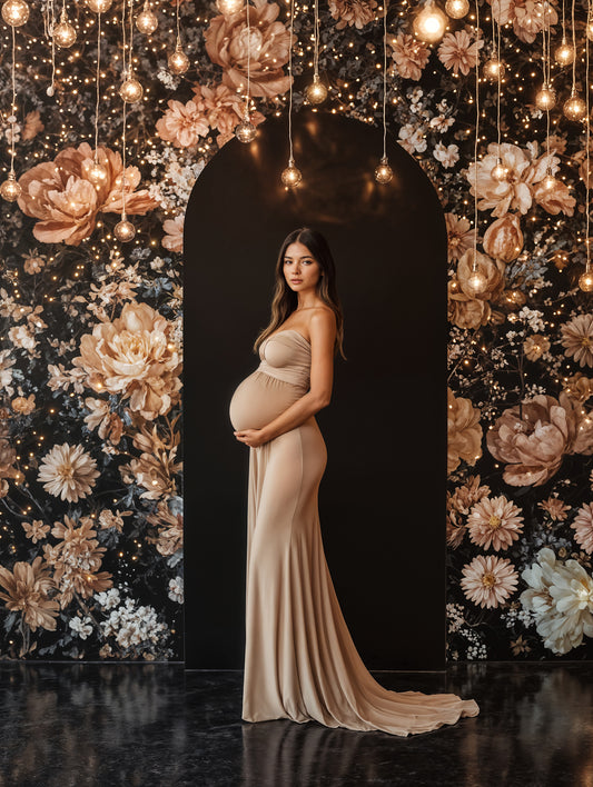 Fondo digital con arcos neutros y luces centelleantes