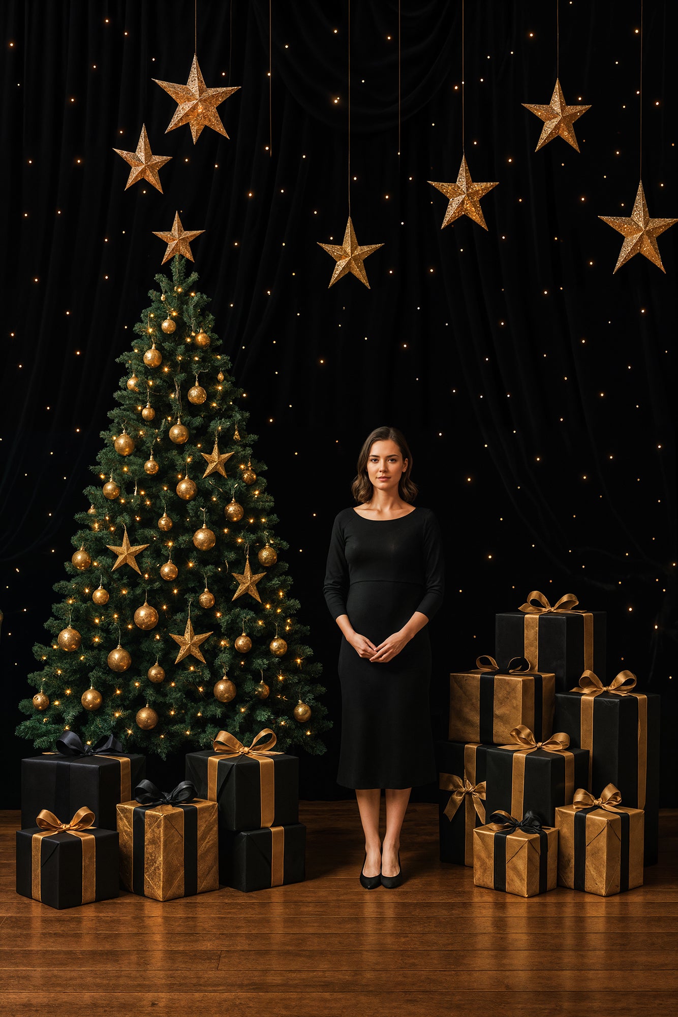 Black Star Christmas Set Digital Backdrops, Christmas Backdrops