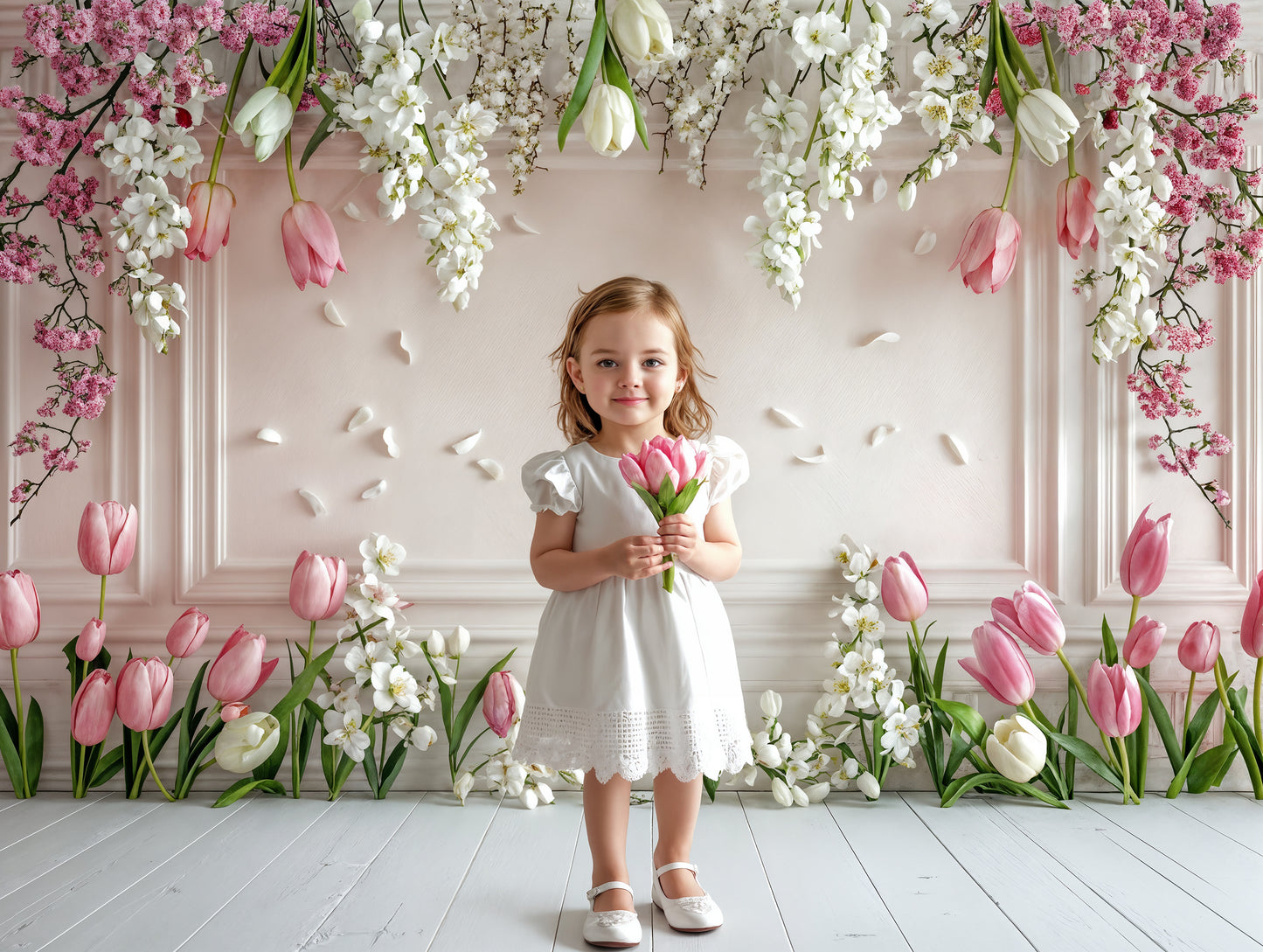 Conjunto de cenário digital de flores femininas