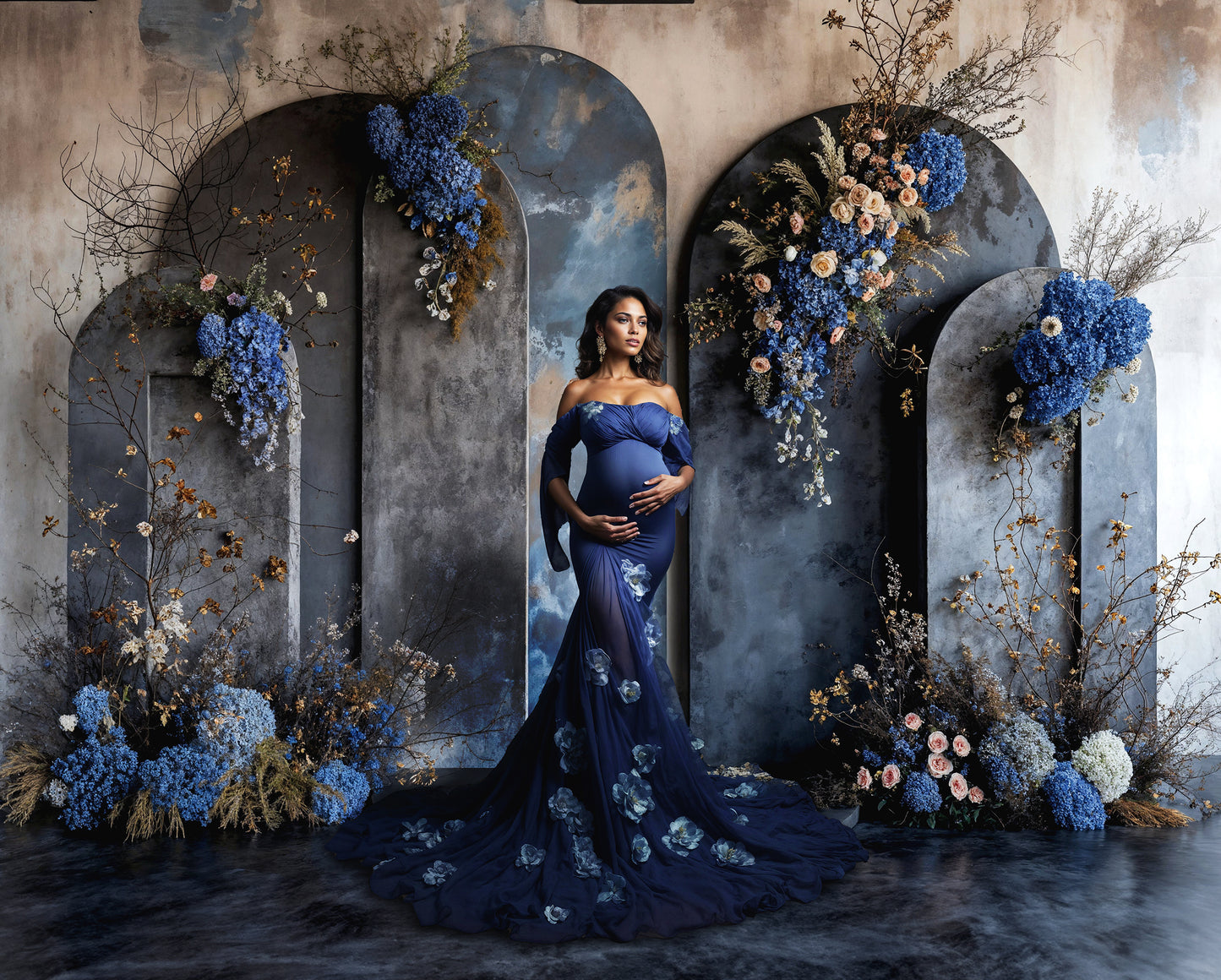 Blue Installation Set Digital Backdrops, Maternity Backdrops, Studio Backdrops, Digital Backgrounds
