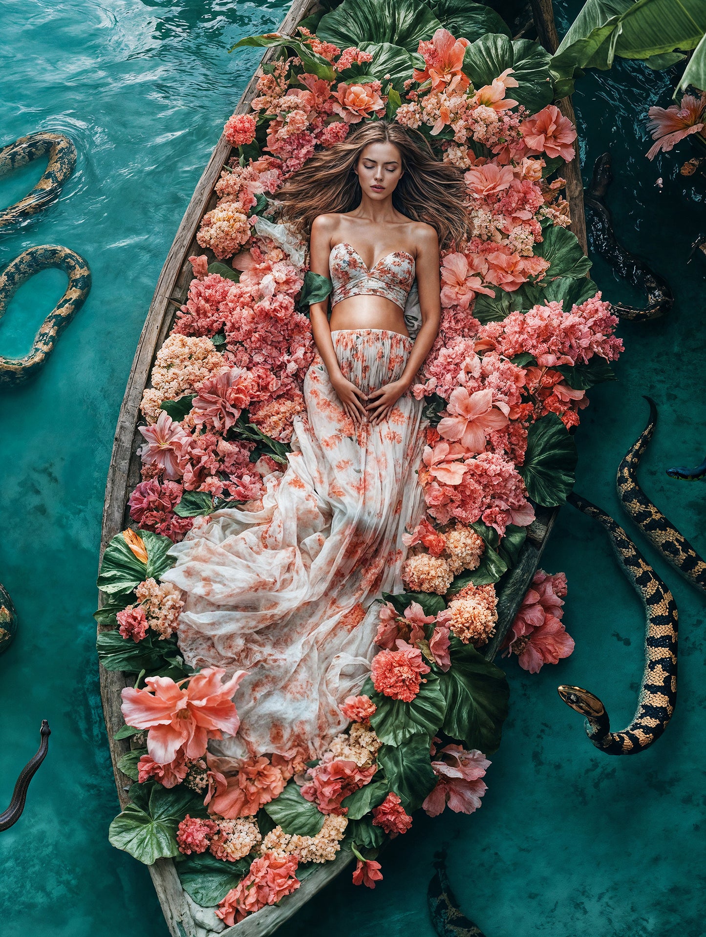 Conjunto de cenário digital de barcos e cobras