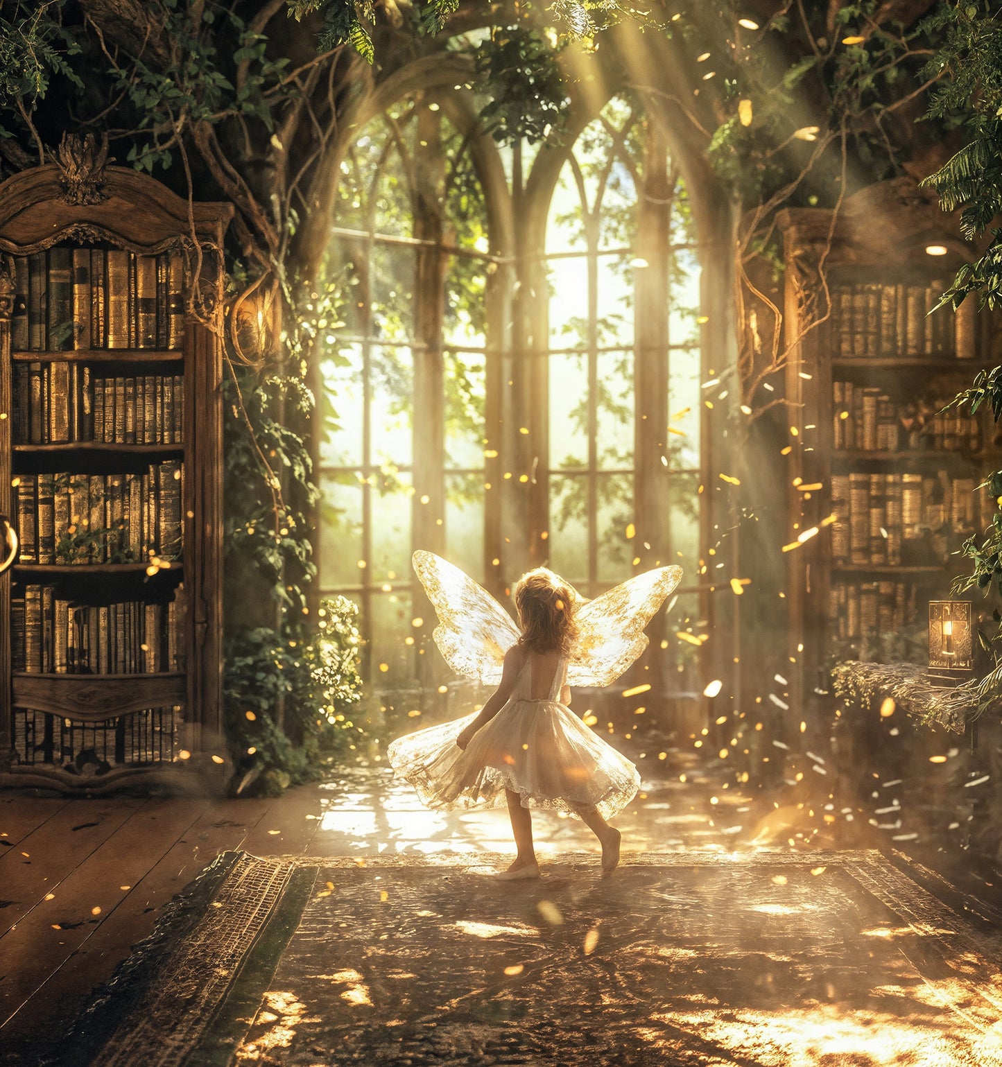 Conjunto de cenários digitais de visualizações de biblioteca de fantasia