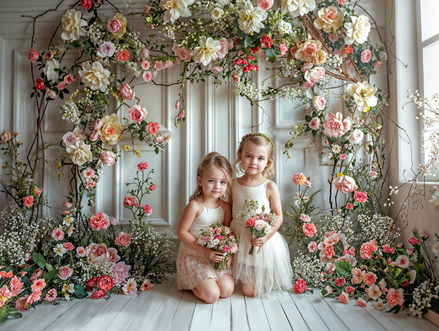 Conjunto de cenário digital de flores femininas