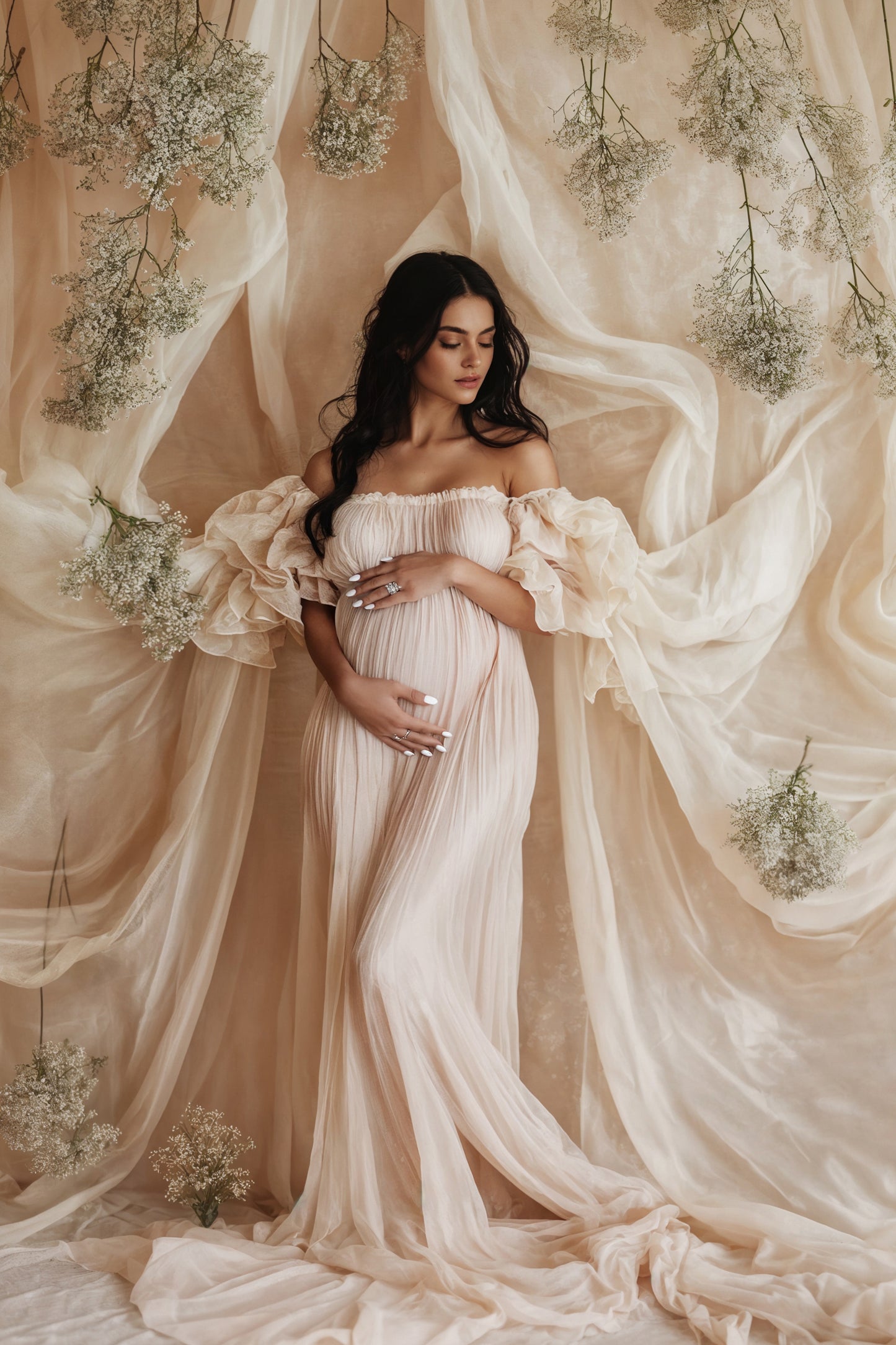 Conjunto de cenário digital Dreamy Draped Babys Breath