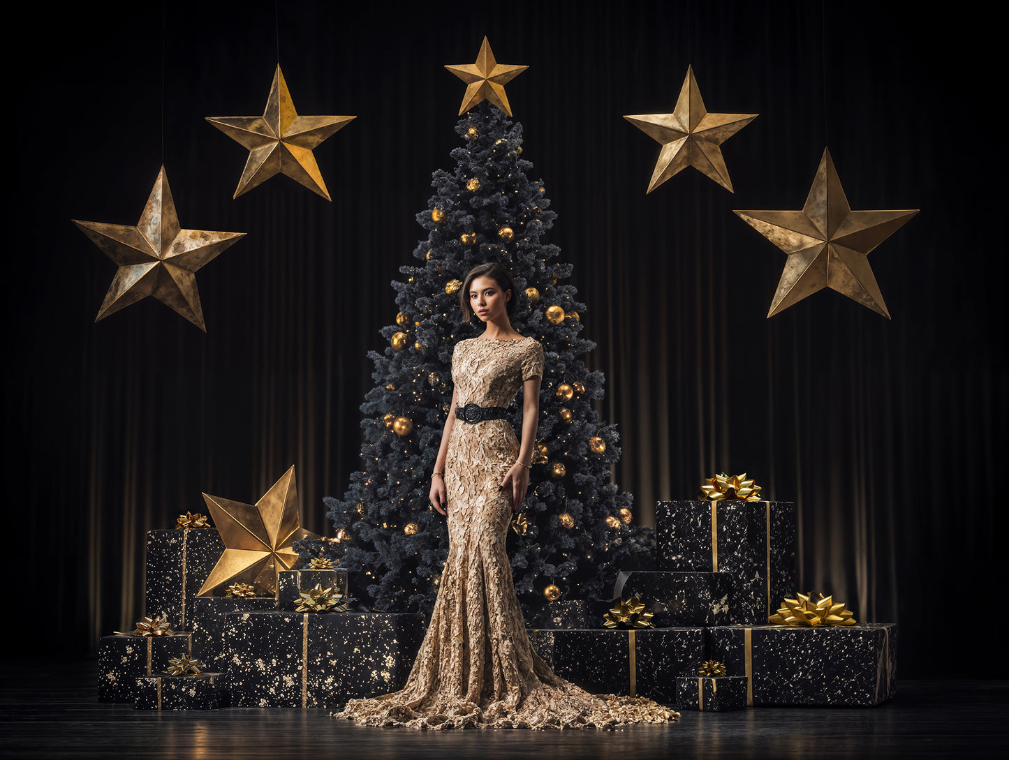 Black Star Christmas Set Digital Backdrops, Christmas Backdrops